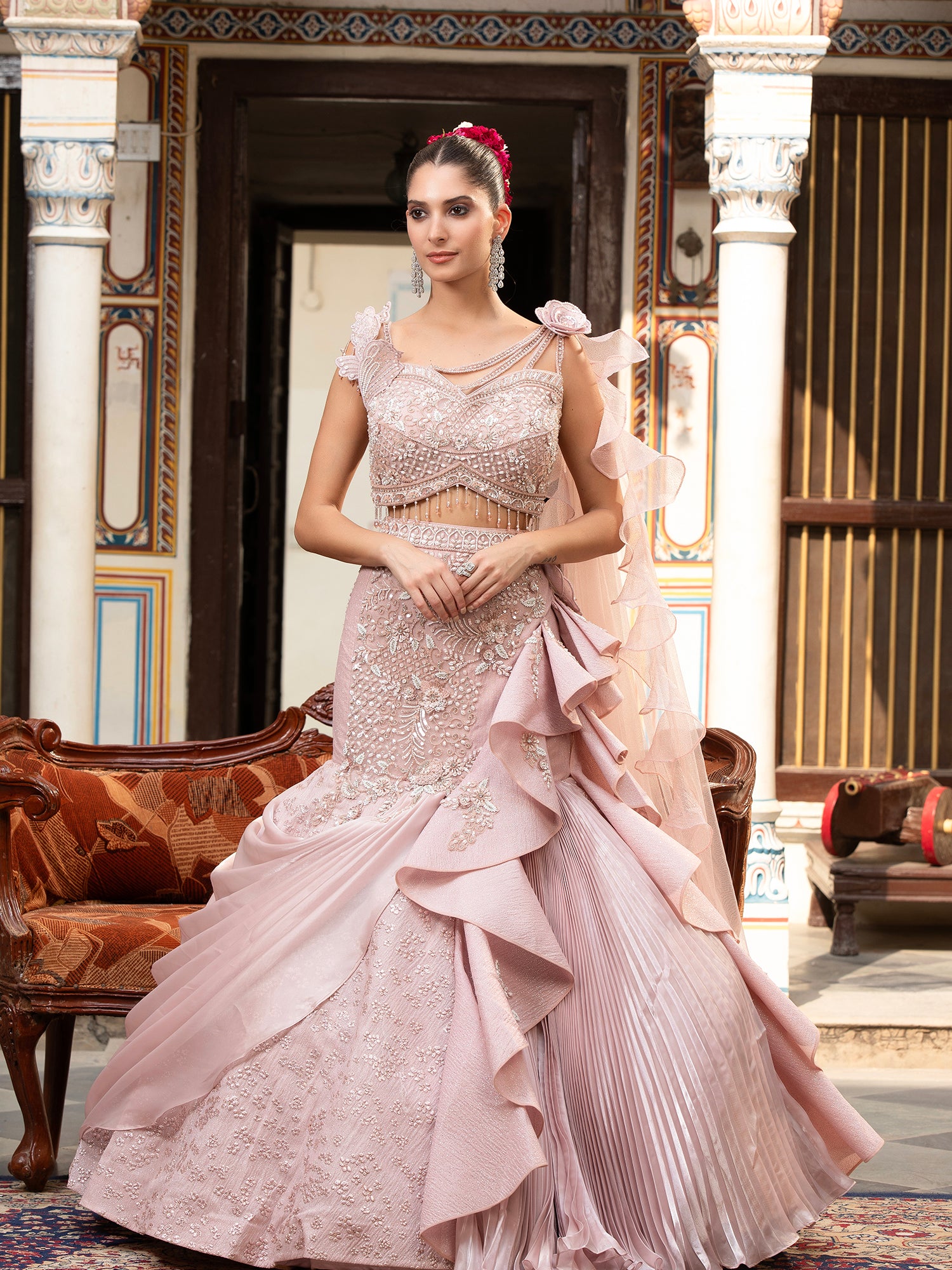 Lavender Silk Indo-Western With Beads