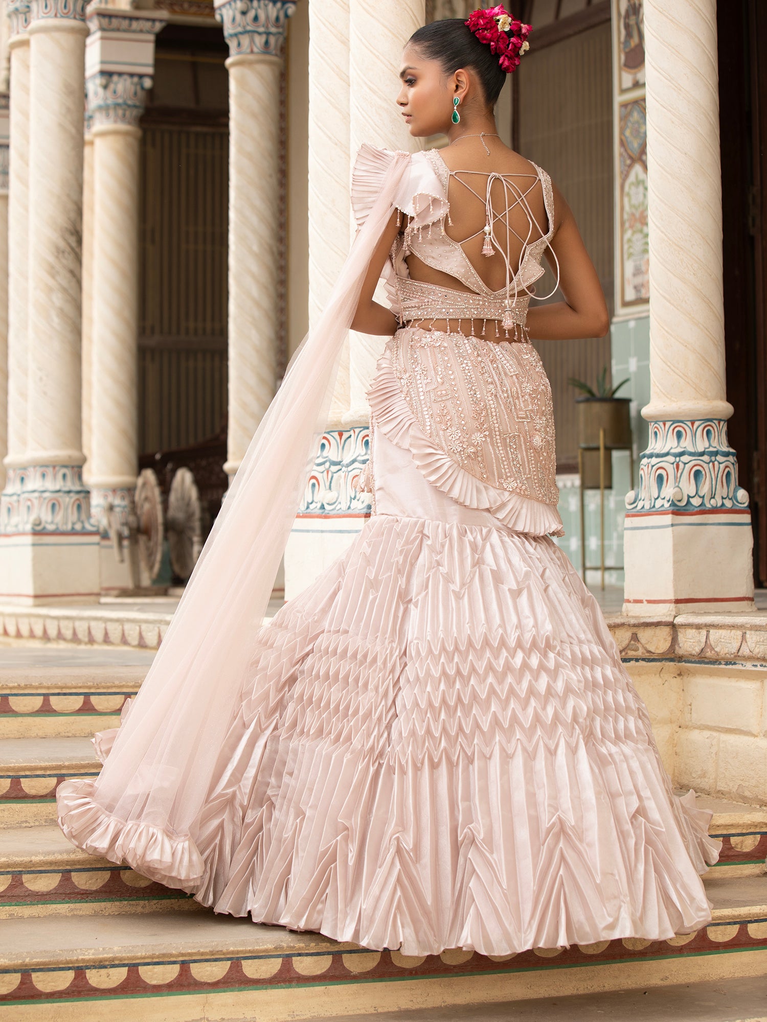 Jimmy Choo Beige Fish-Cut Lehenga With Beads