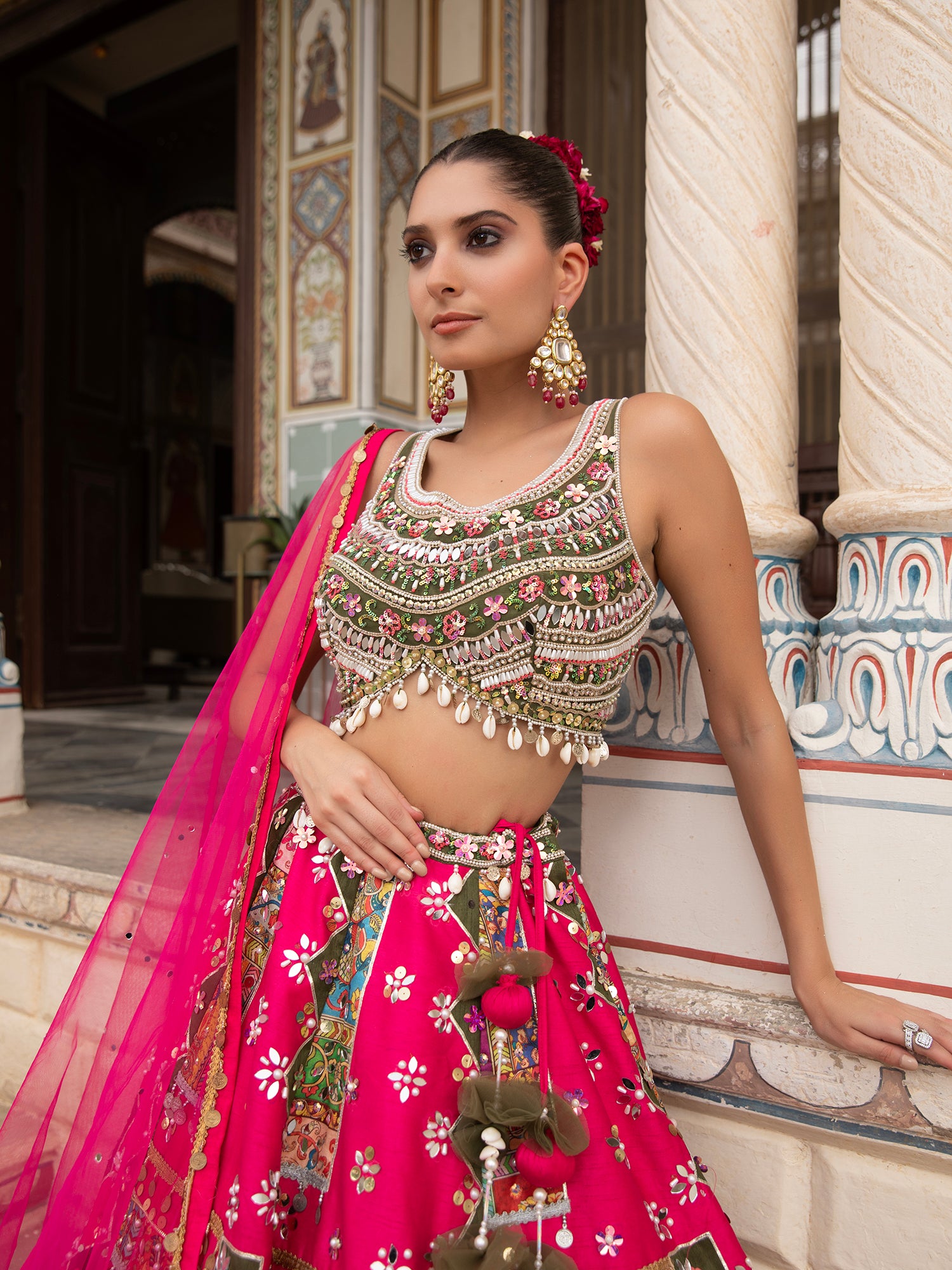 Designer Multi Silk Lehenga With Mirror