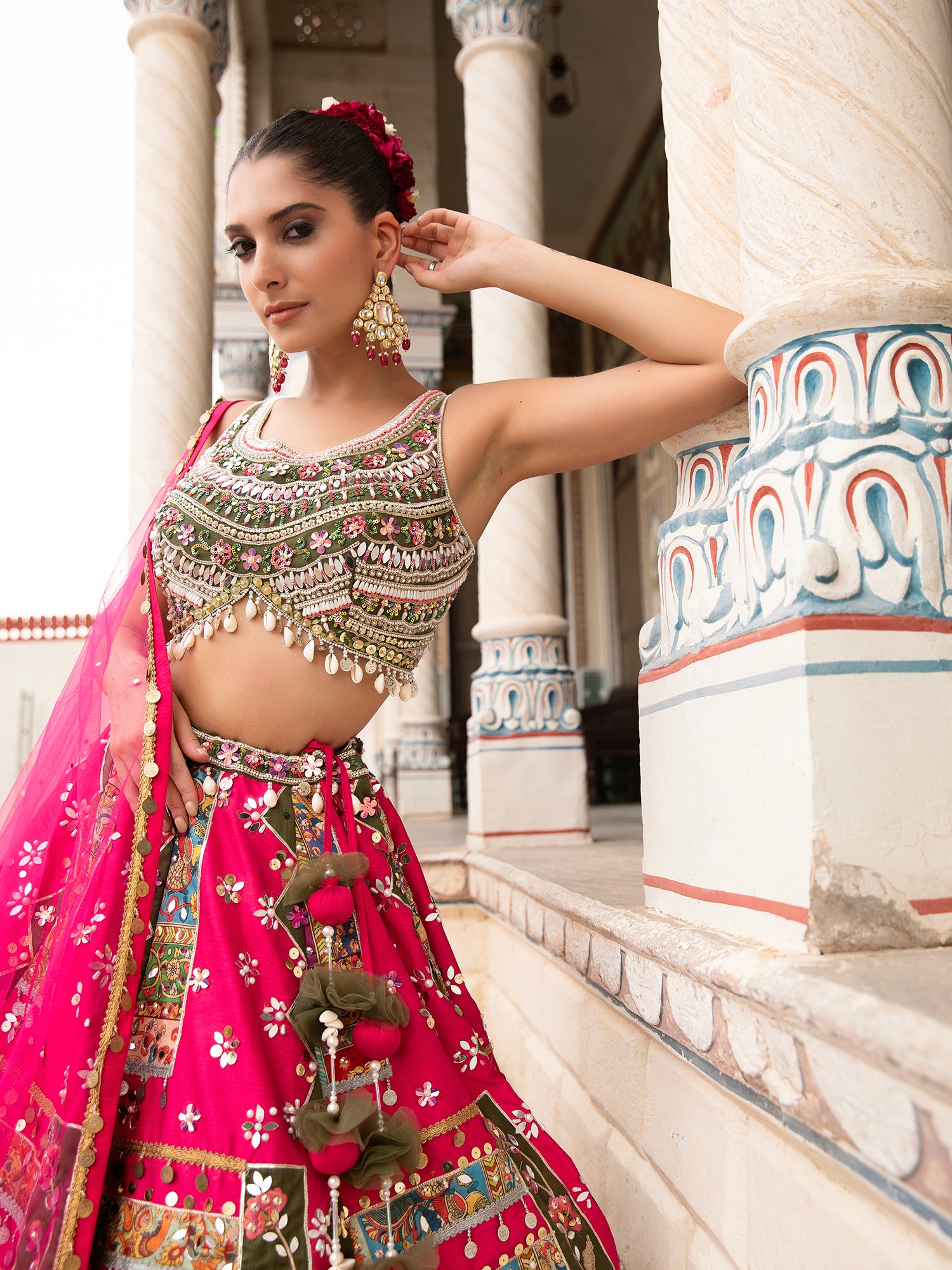 Designer Multi Silk Lehenga With Mirror