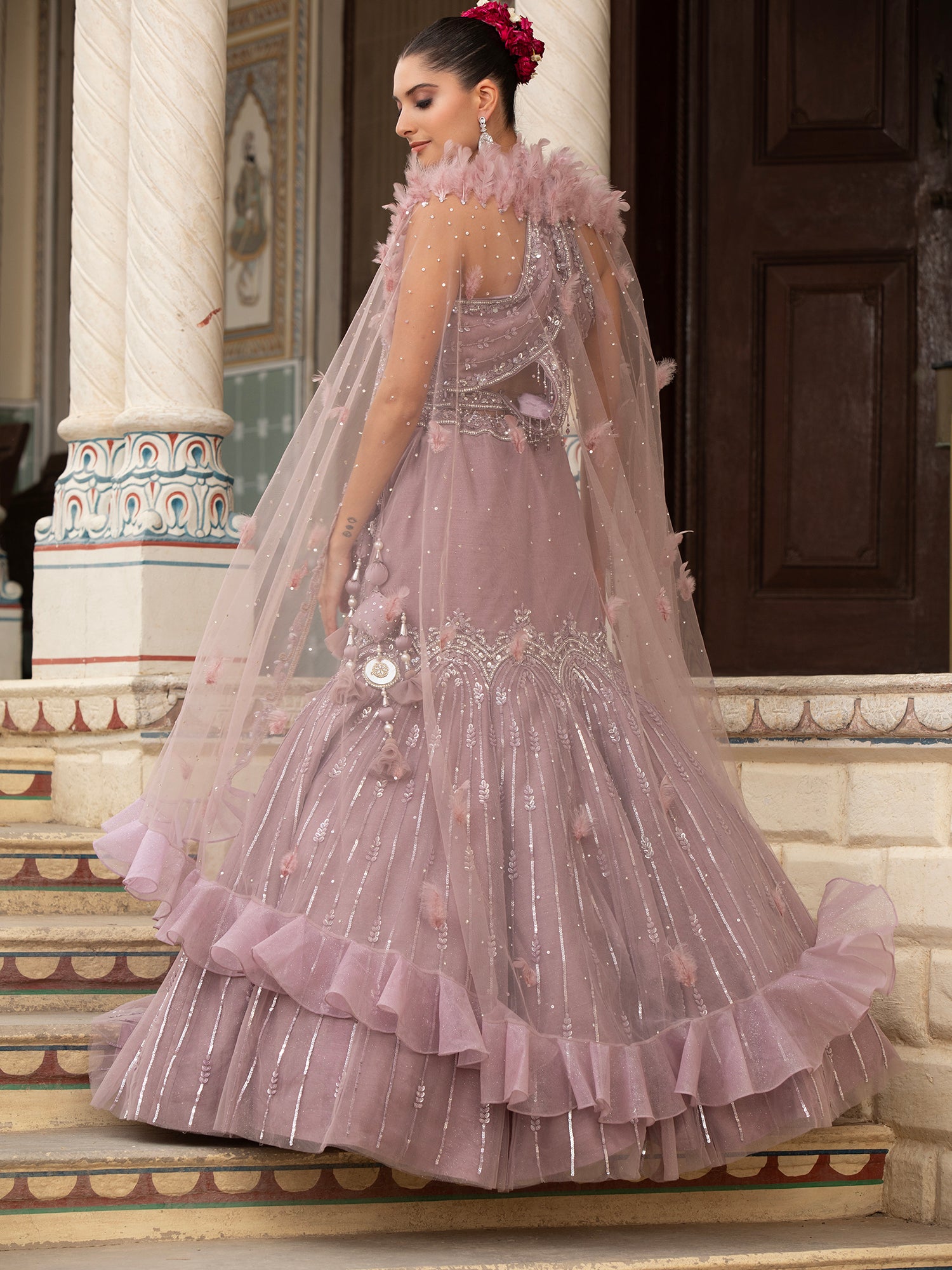 Lavender Net Indo-Western With Beads