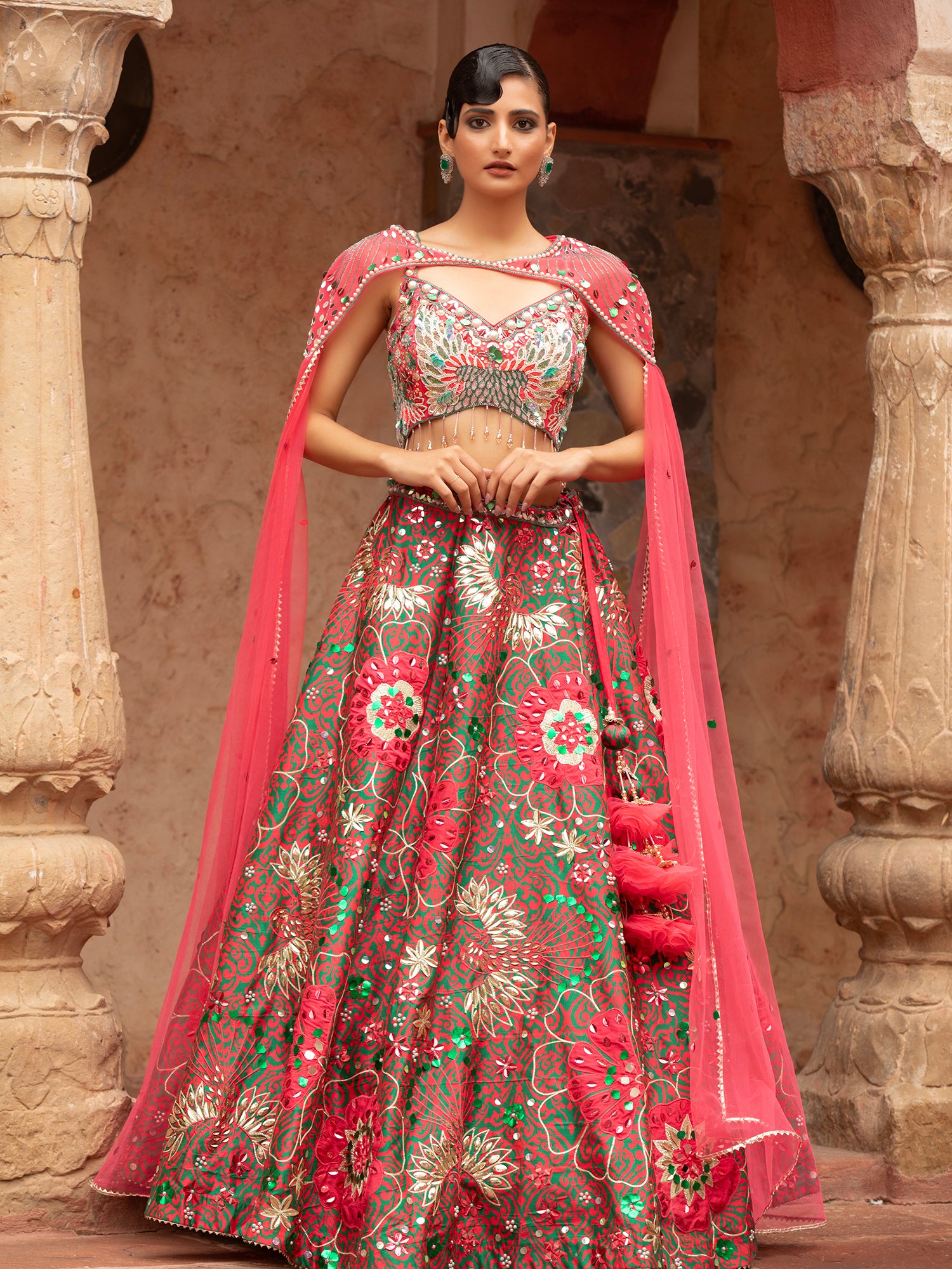 Silk Lehenga With Appliqué, Sequins & Beads