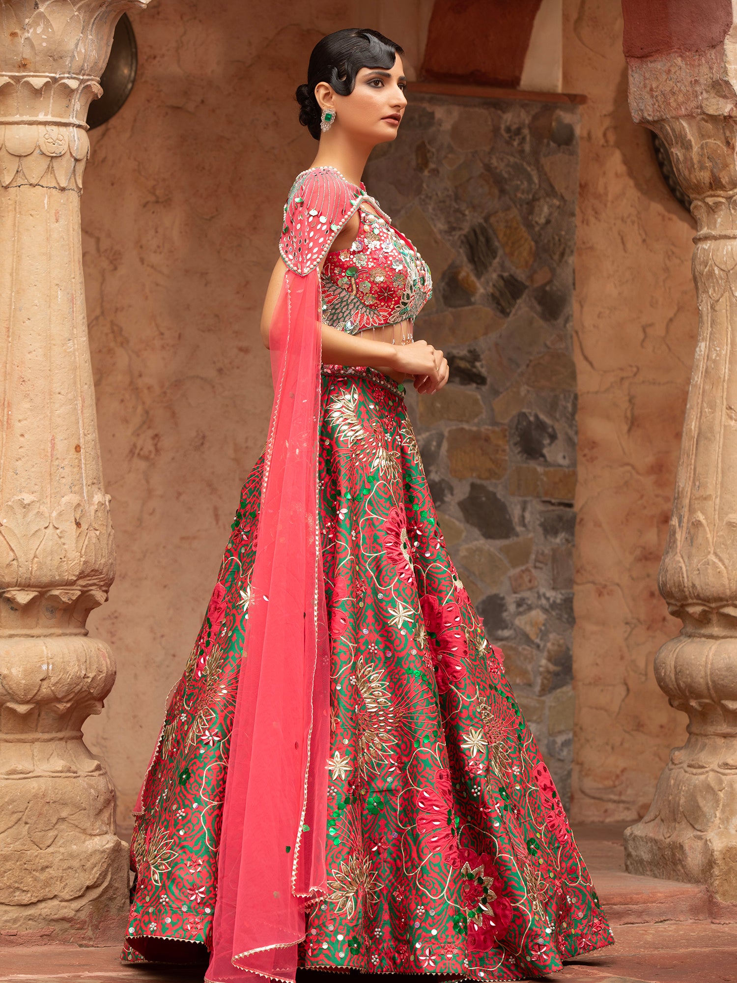Silk Lehenga With Appliqué, Sequins & Beads