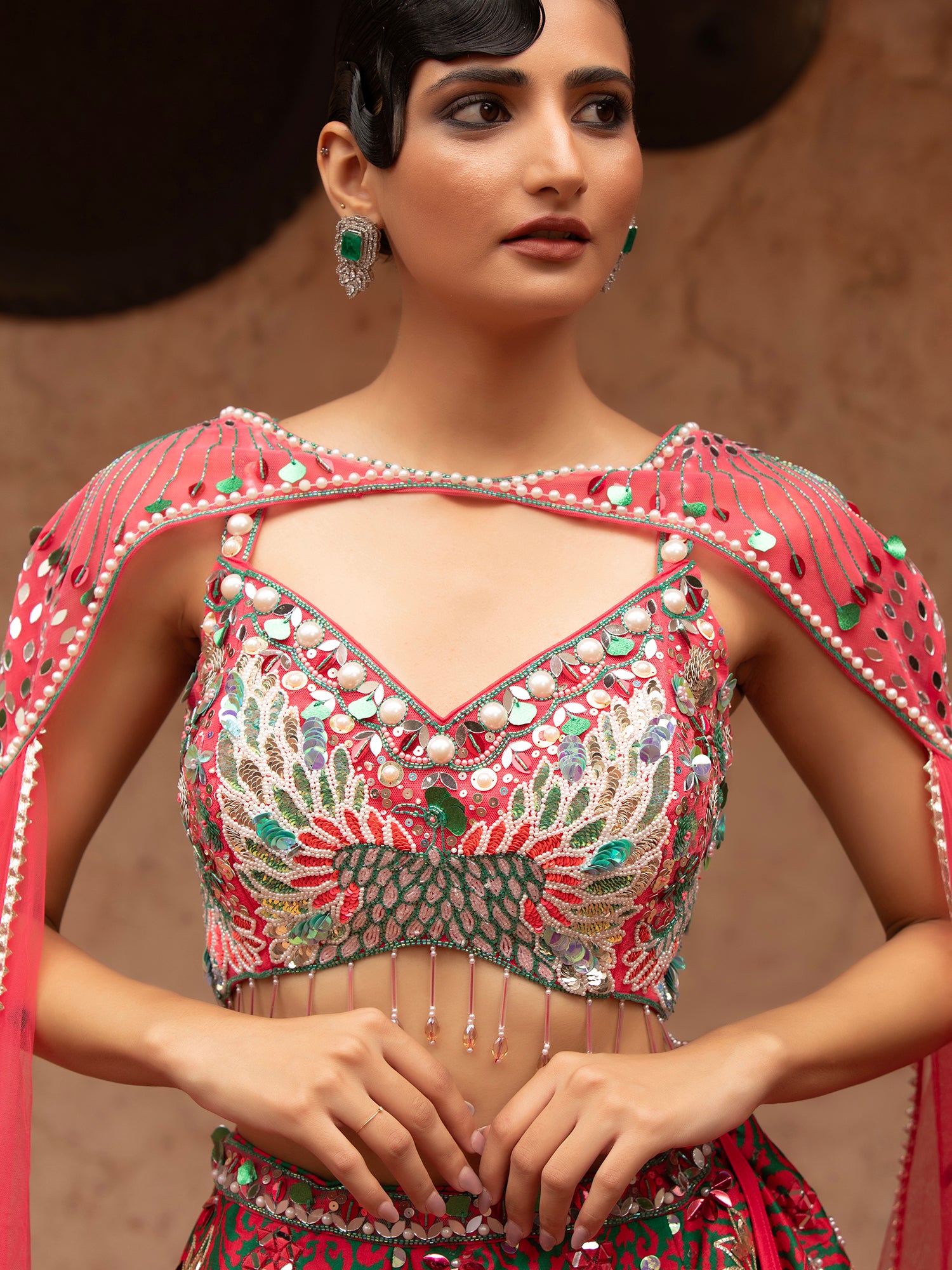 Silk Lehenga With Appliqué, Sequins & Beads
