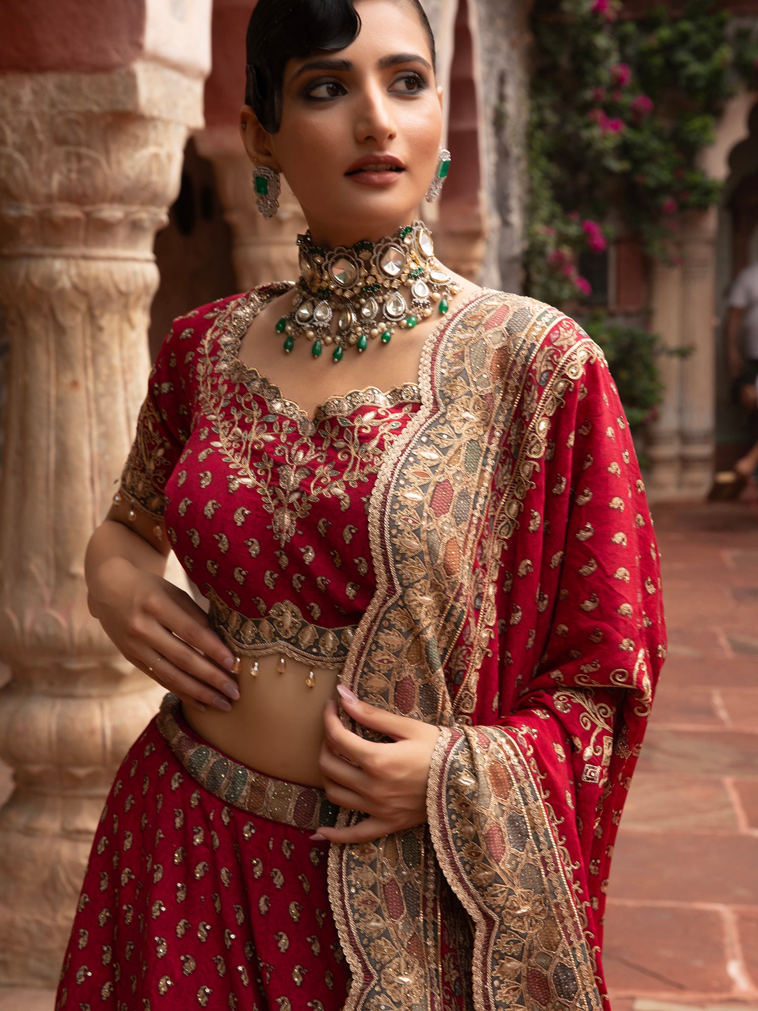 Red Georgette Lehenga With Digital Print, Thread