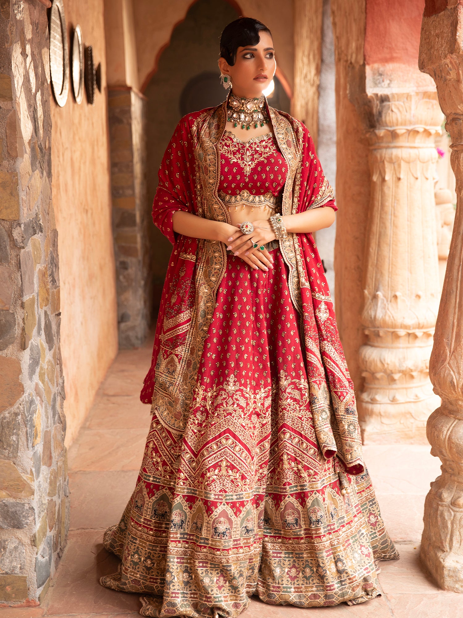 Red Georgette Lehenga With Digital Print, Thread