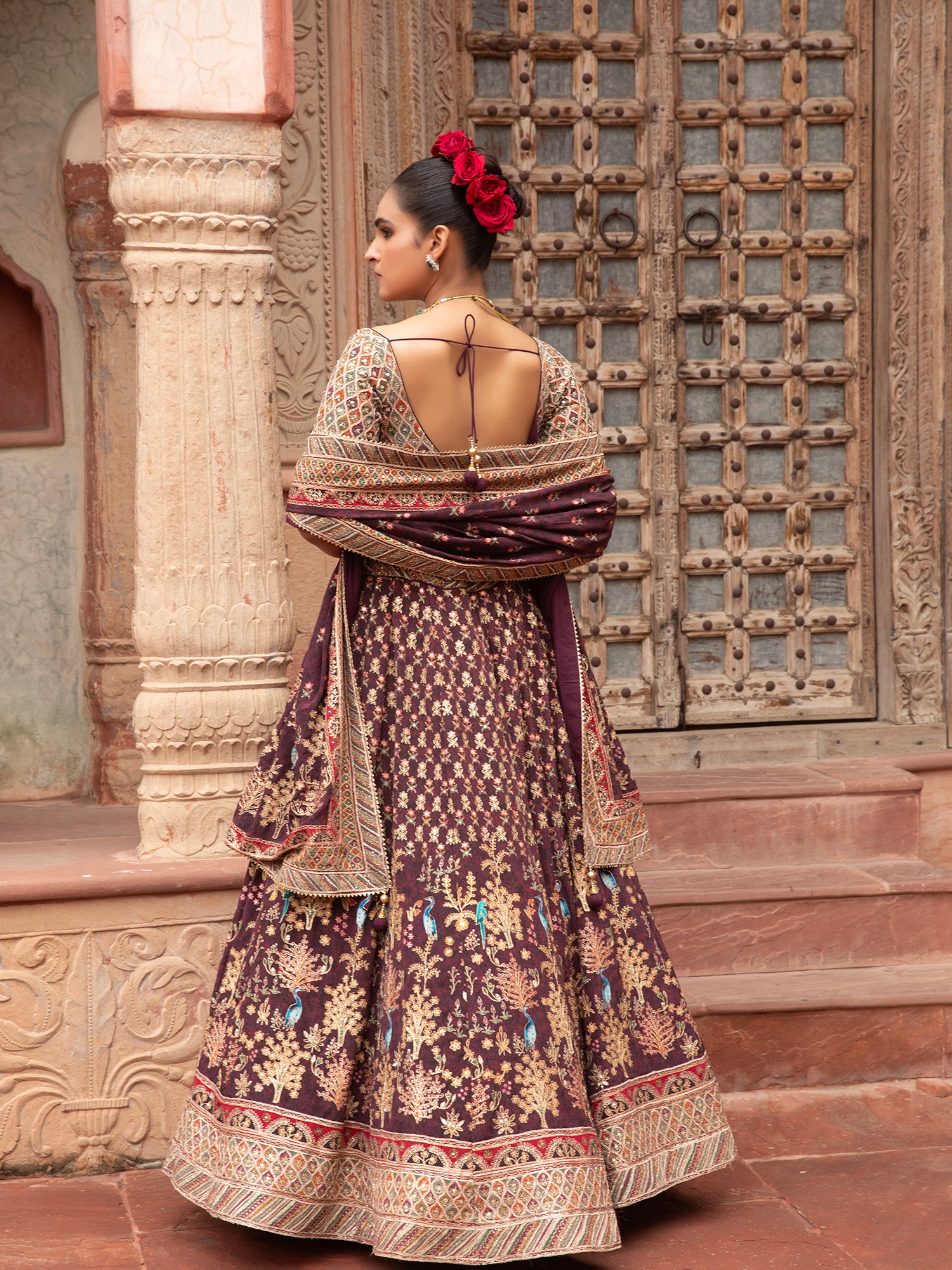 Dark Maroon Georgette Lehenga With Sequins