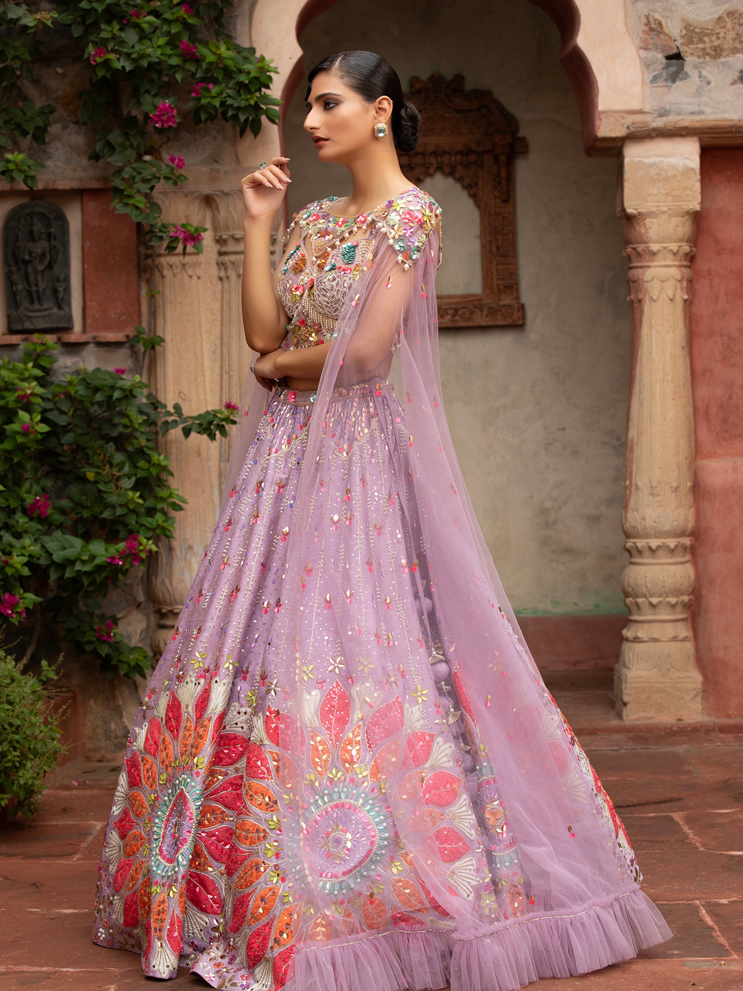 Light Lavender Silk Lehenga With Appliqué