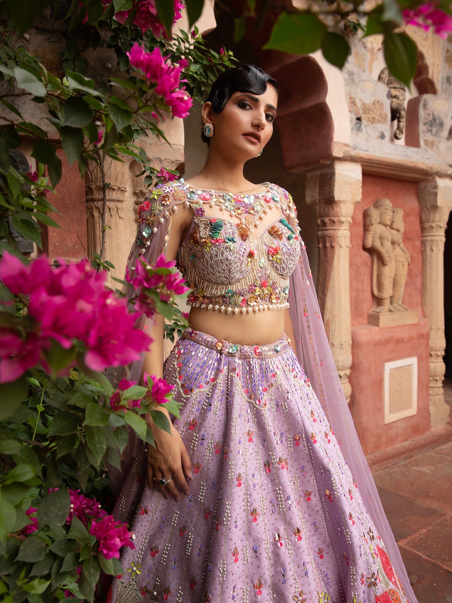 Light Lavender Silk Lehenga With Appliqué