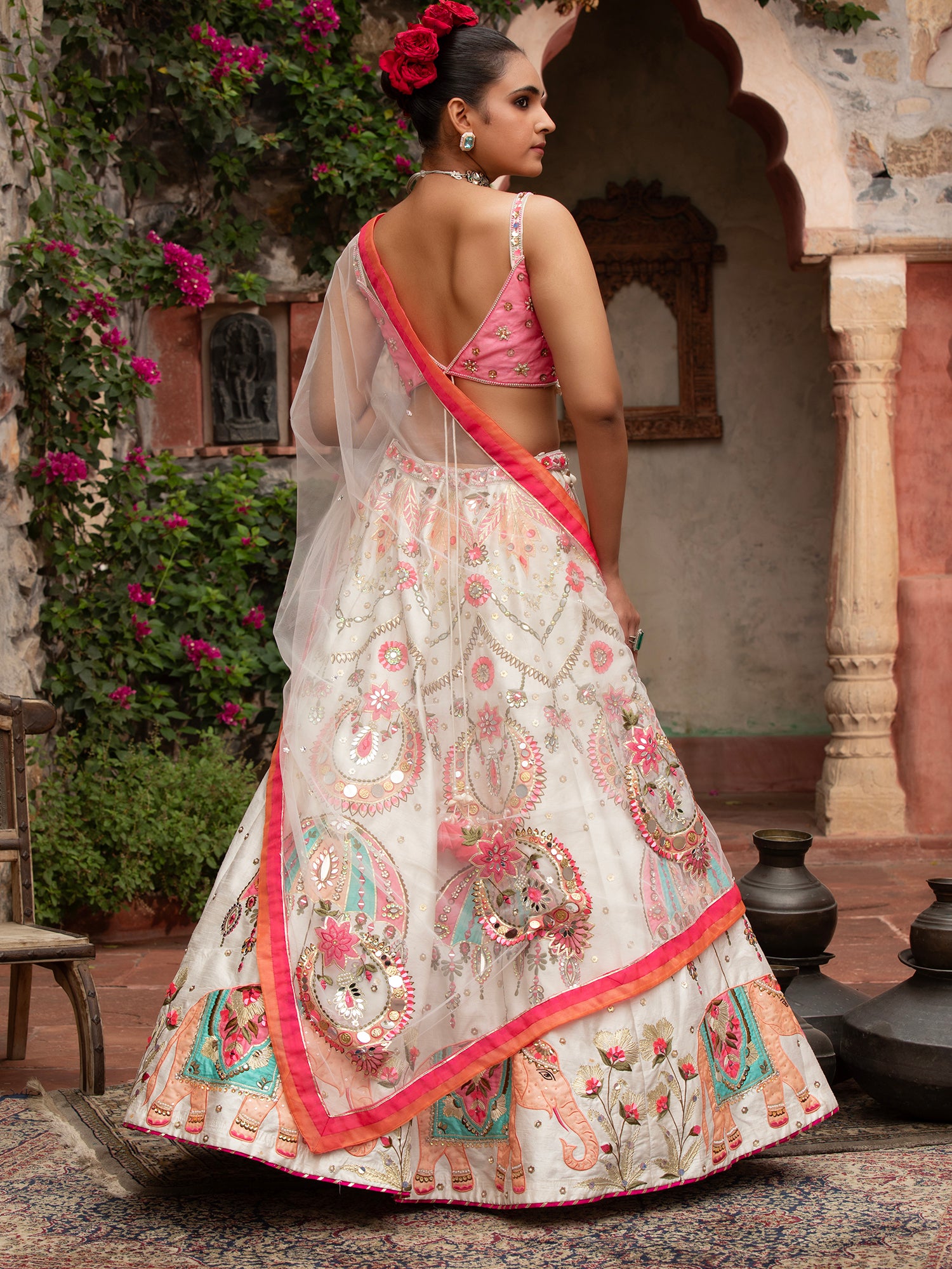 Silk Lehenga With Applique, Sequins & Beads Work