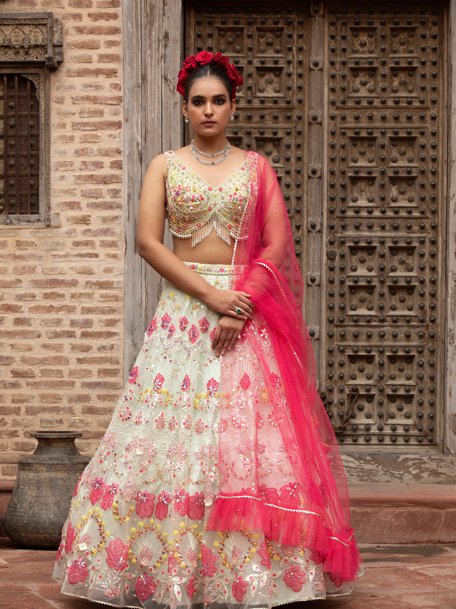 Luxury Off-White Organza Lehenga