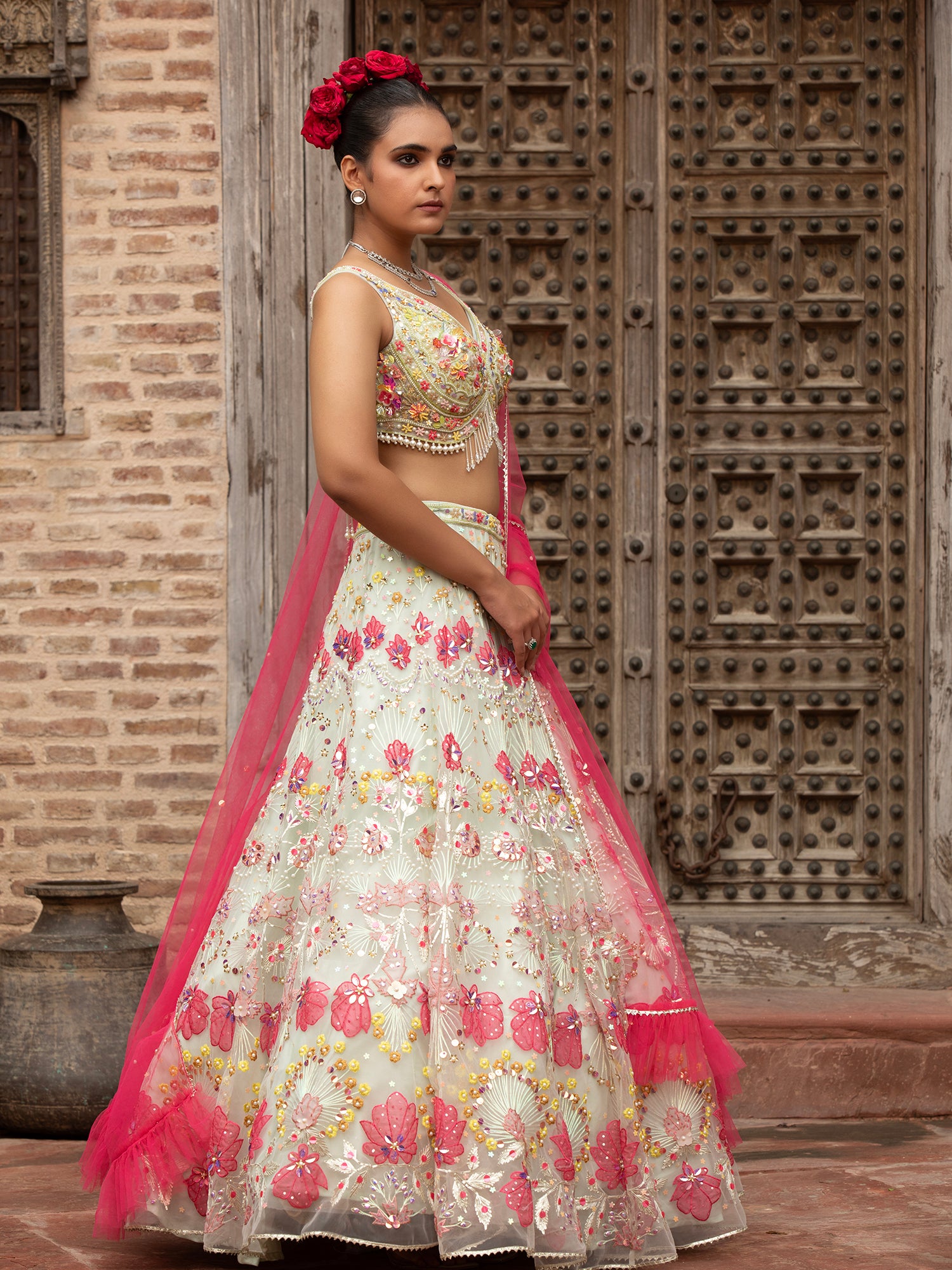 Luxury Off-White Organza Lehenga