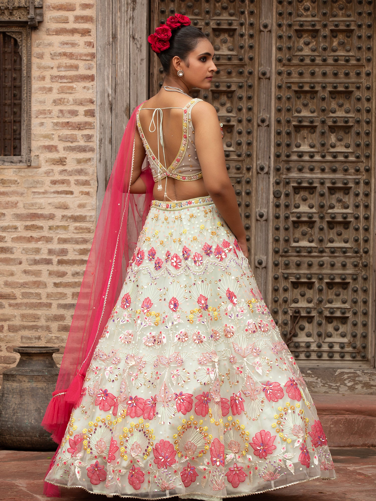 Luxury Off-White Organza Lehenga