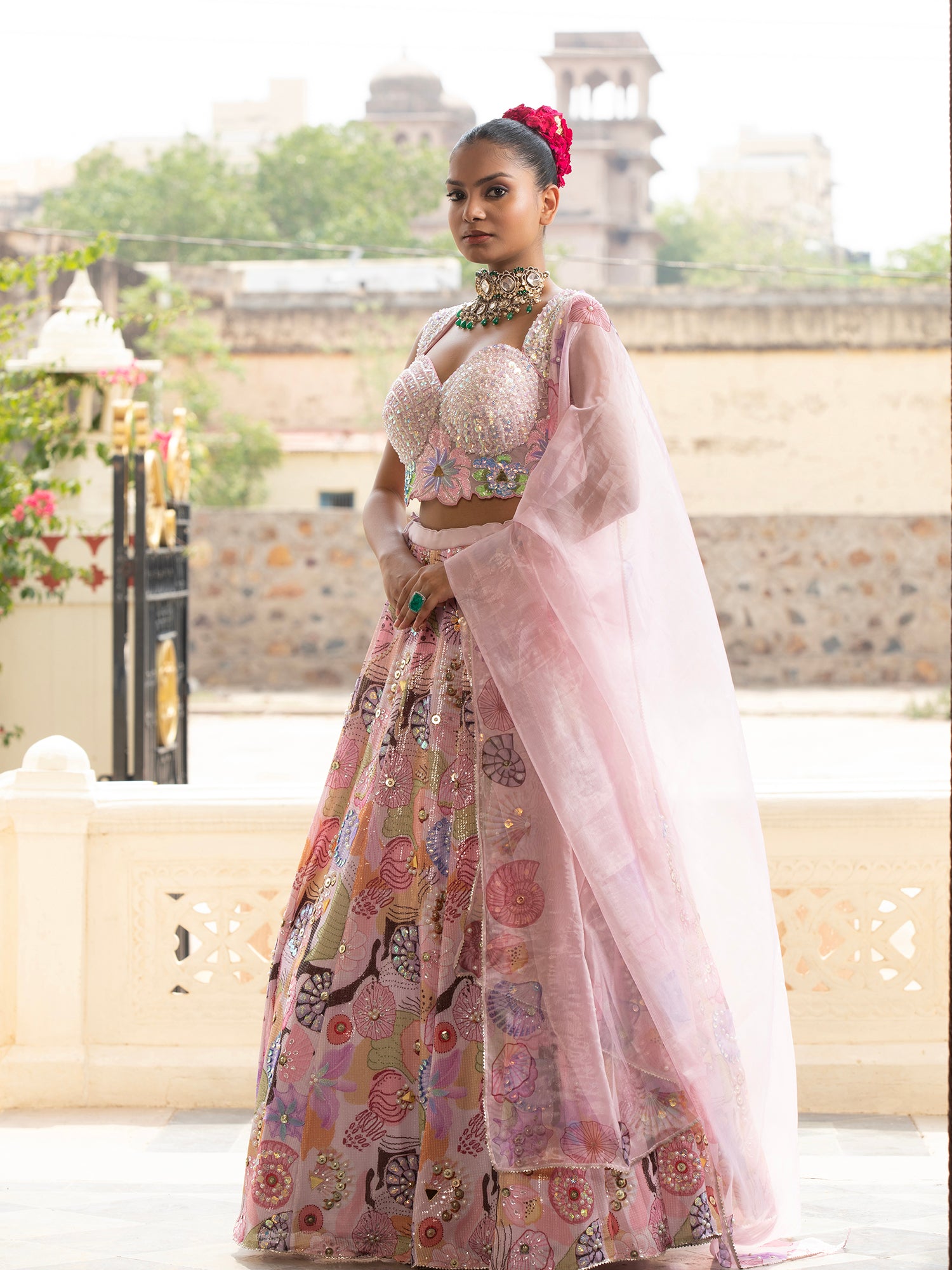 Silk Multicolor Lehenga With Bead