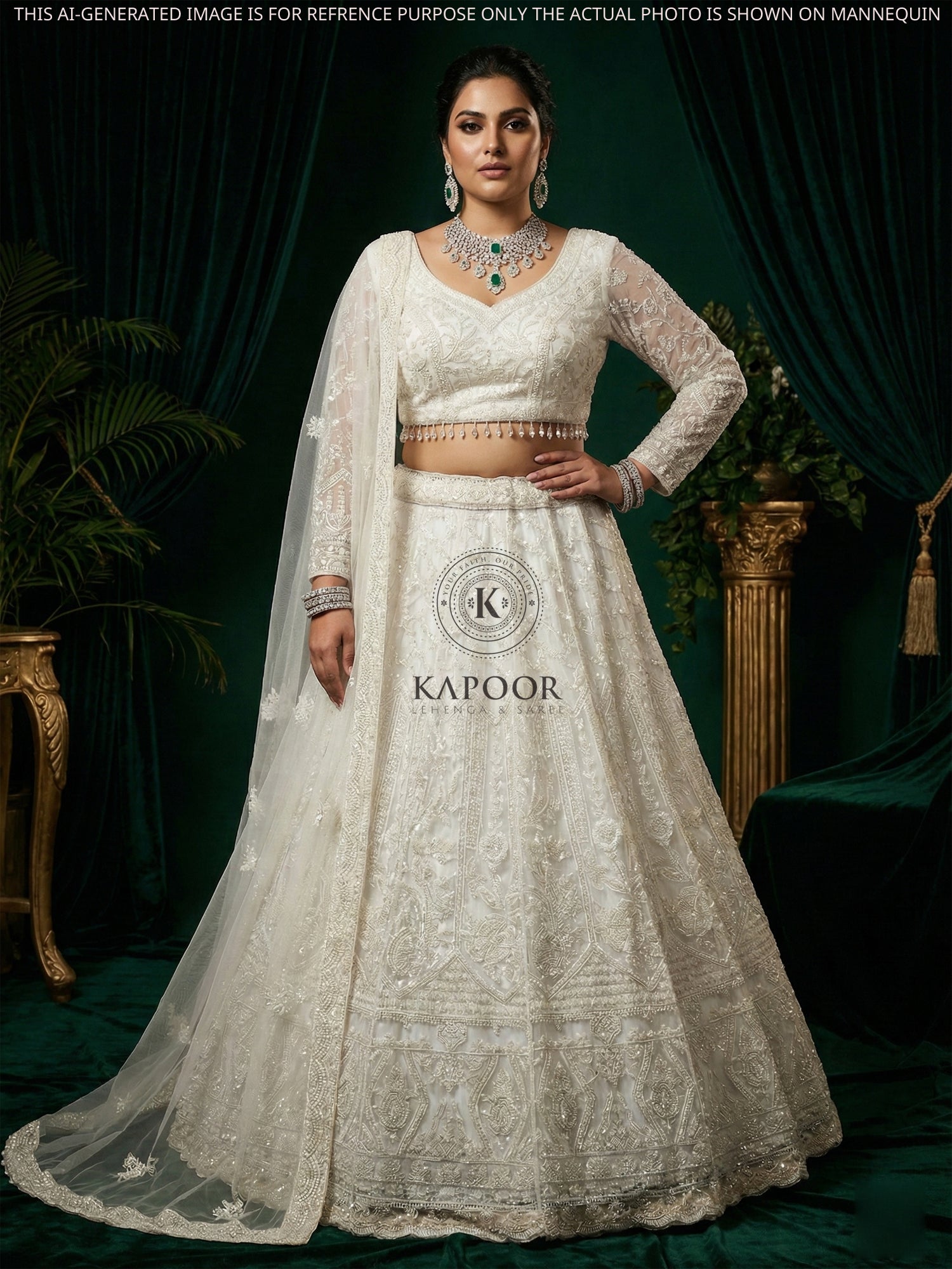 Diamond Mist White Lehenga Adorned with Thread Work <!-- – Kapoor Lehenga  Saree-->