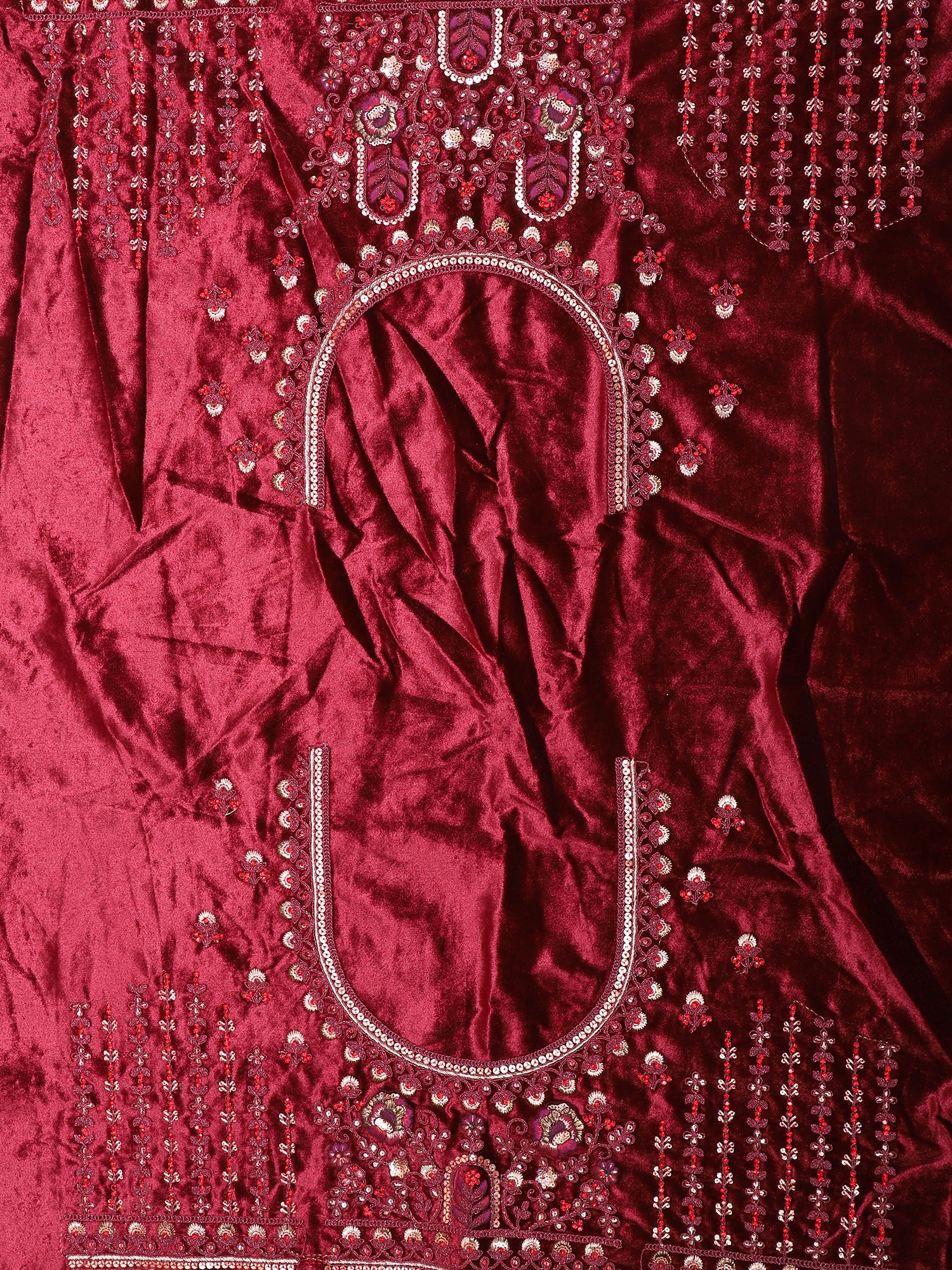 Opulent Maroon Jarkan Mirror Velvet Bridal Lehenga