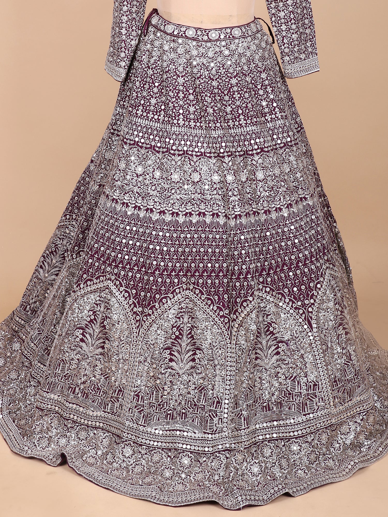 Maroon Georgette Lehenga With Jarkan Embroidery