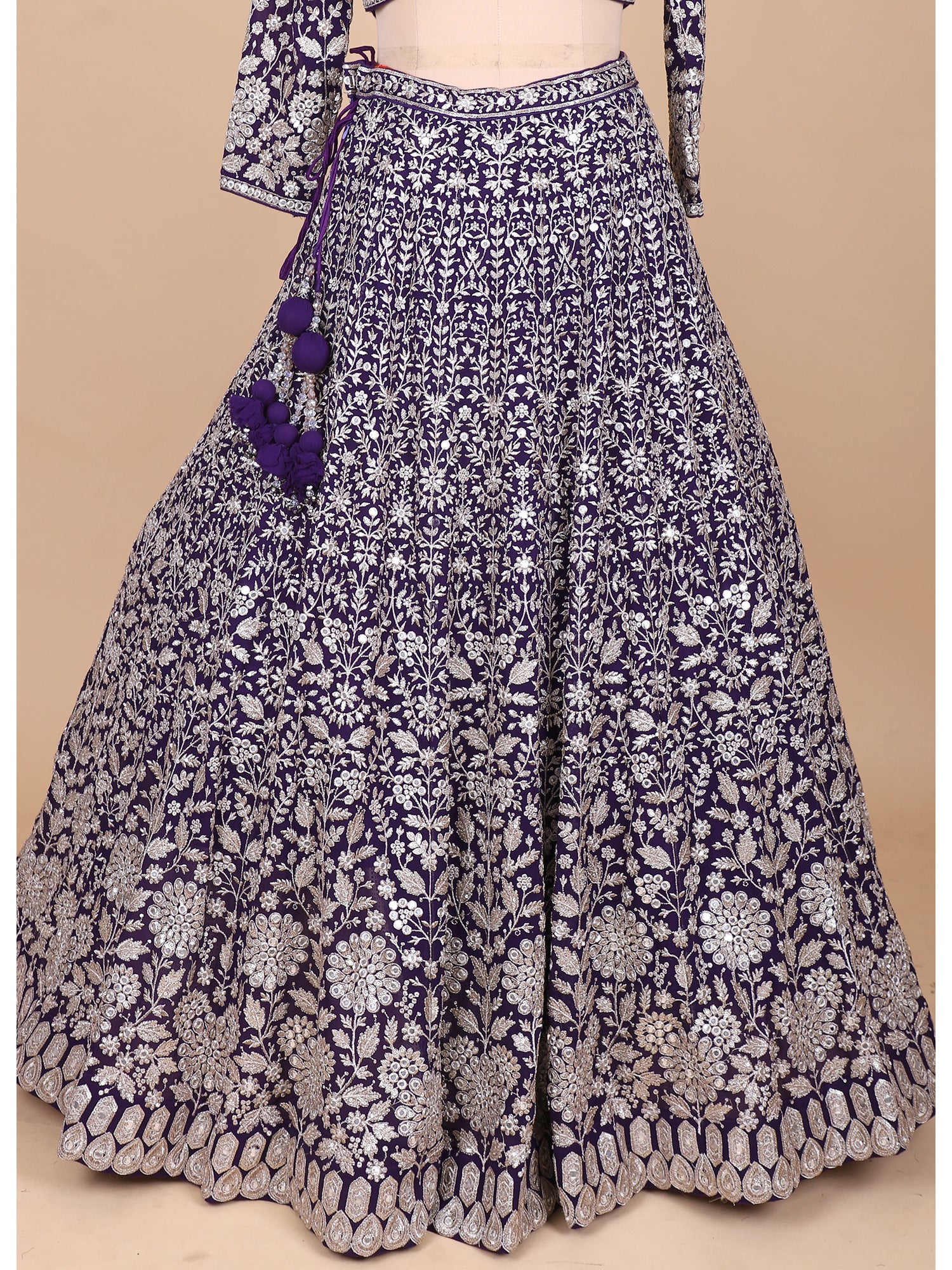 Plum Couture Lehenga With Silver Jarkan Work