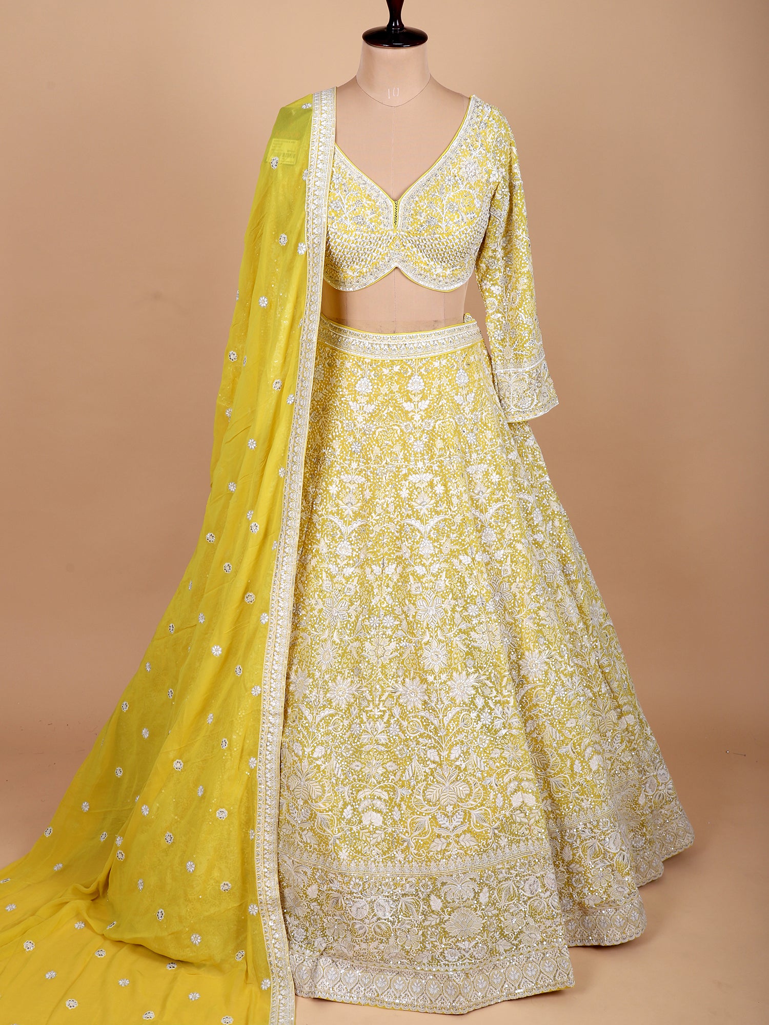 Vibrant Yellow Thread Work Lehenga With Dupatta
