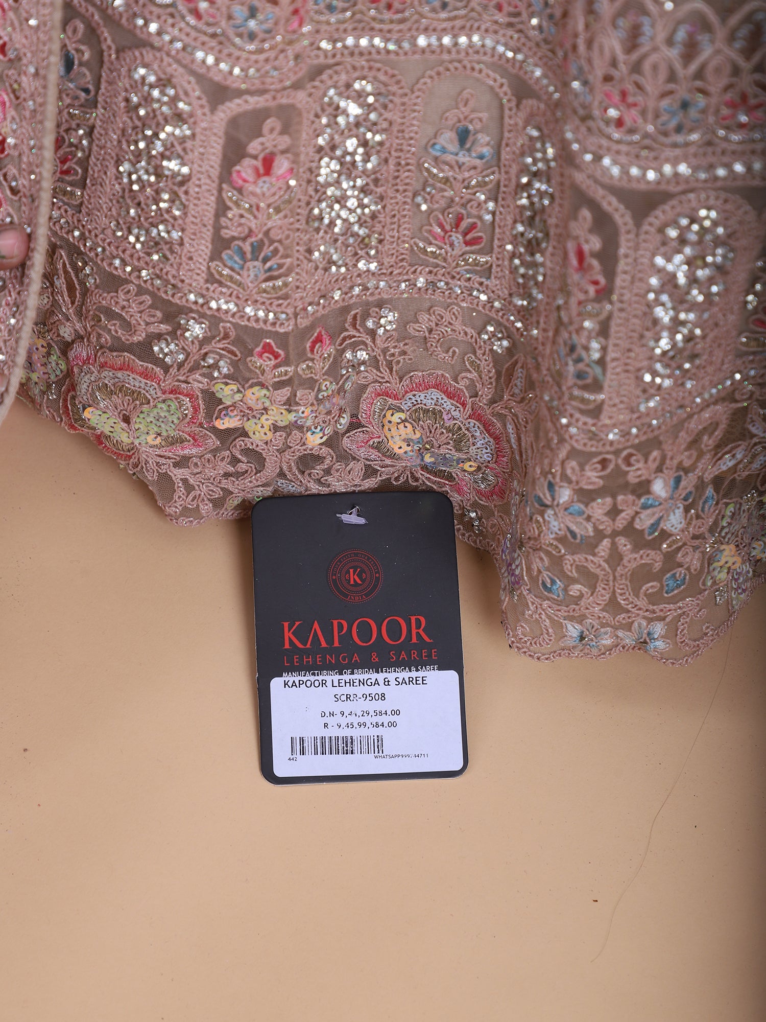 Peach Lehenga With Thread And Mirror Work