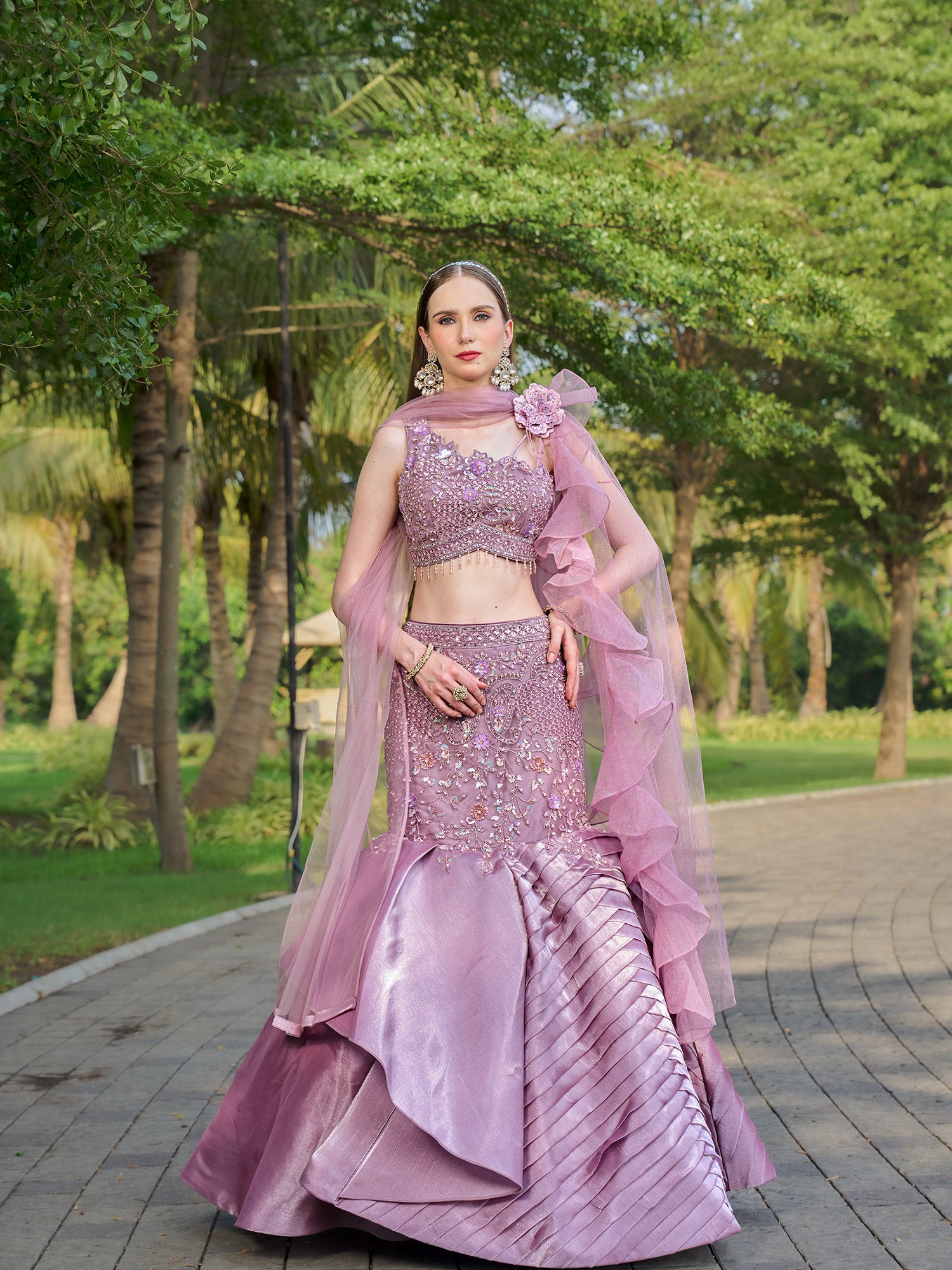Fuchsia Pink Fish Cut Gown In Net Fabric