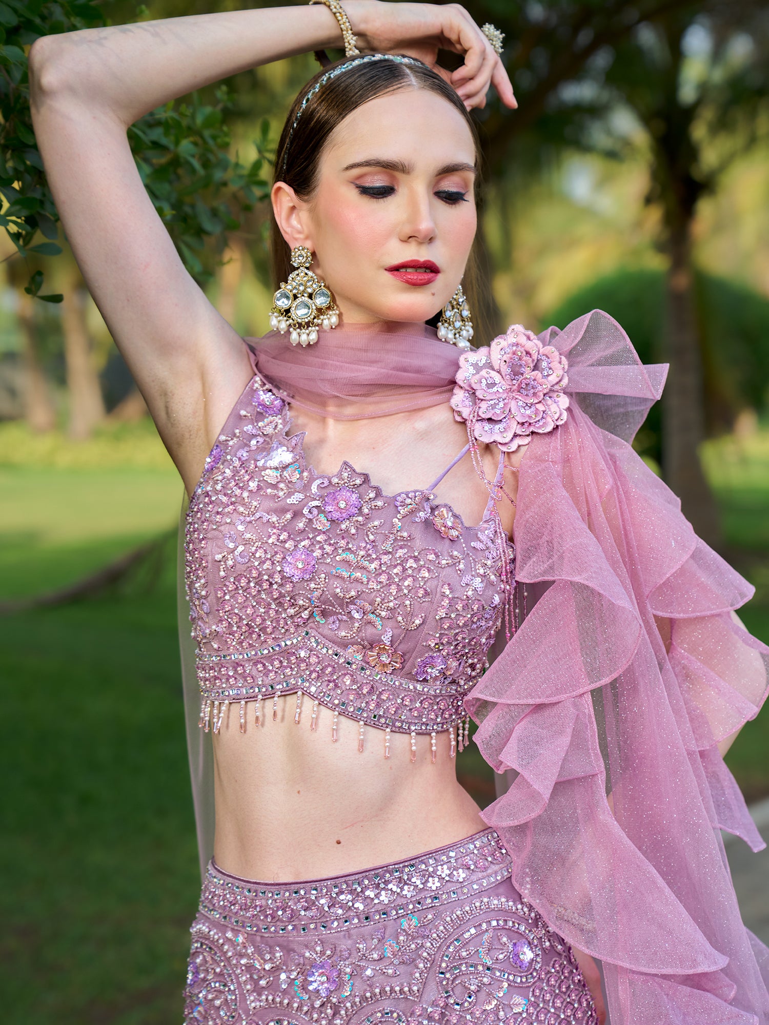 Fuchsia Pink Fish Cut Gown In Net Fabric