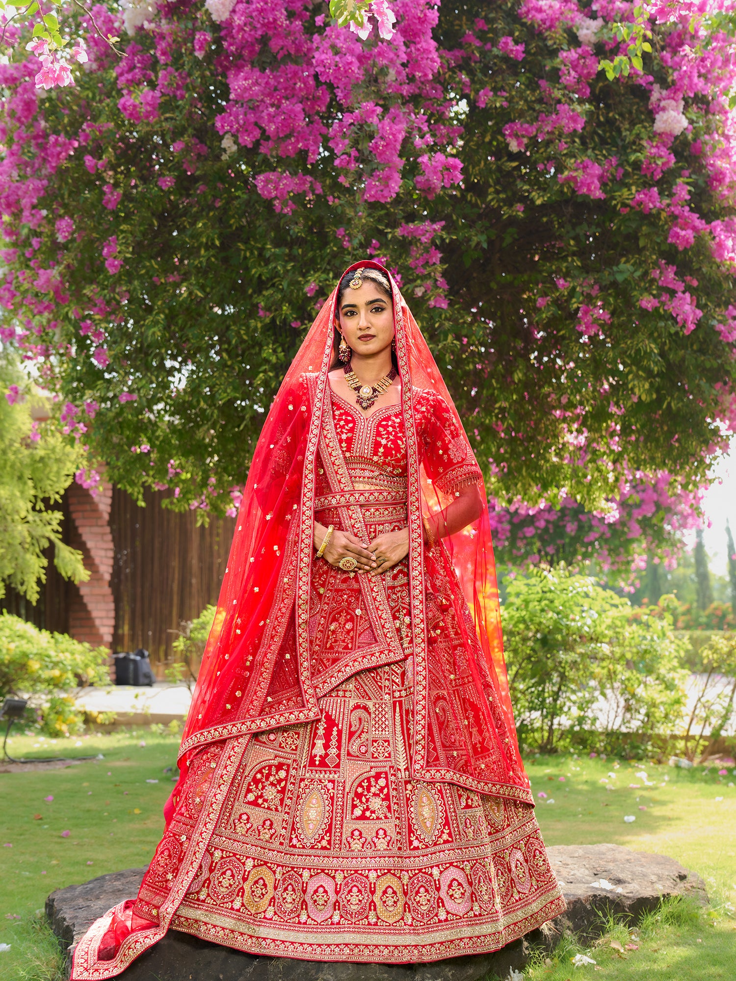Red Bridal Lehenga In Silk With Embroidery And Sequins Work