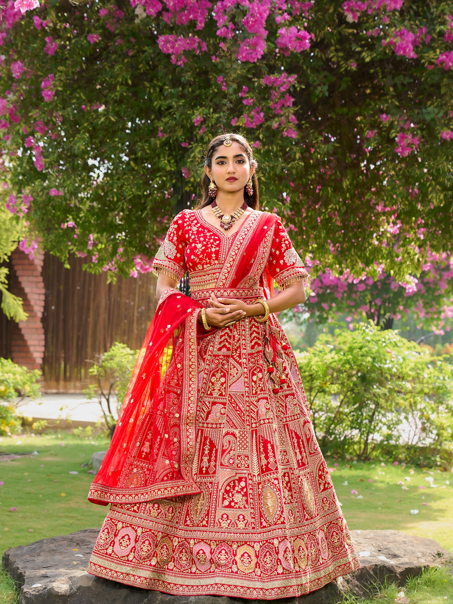Red Bridal Lehenga In Silk With Embroidery And Sequins Work