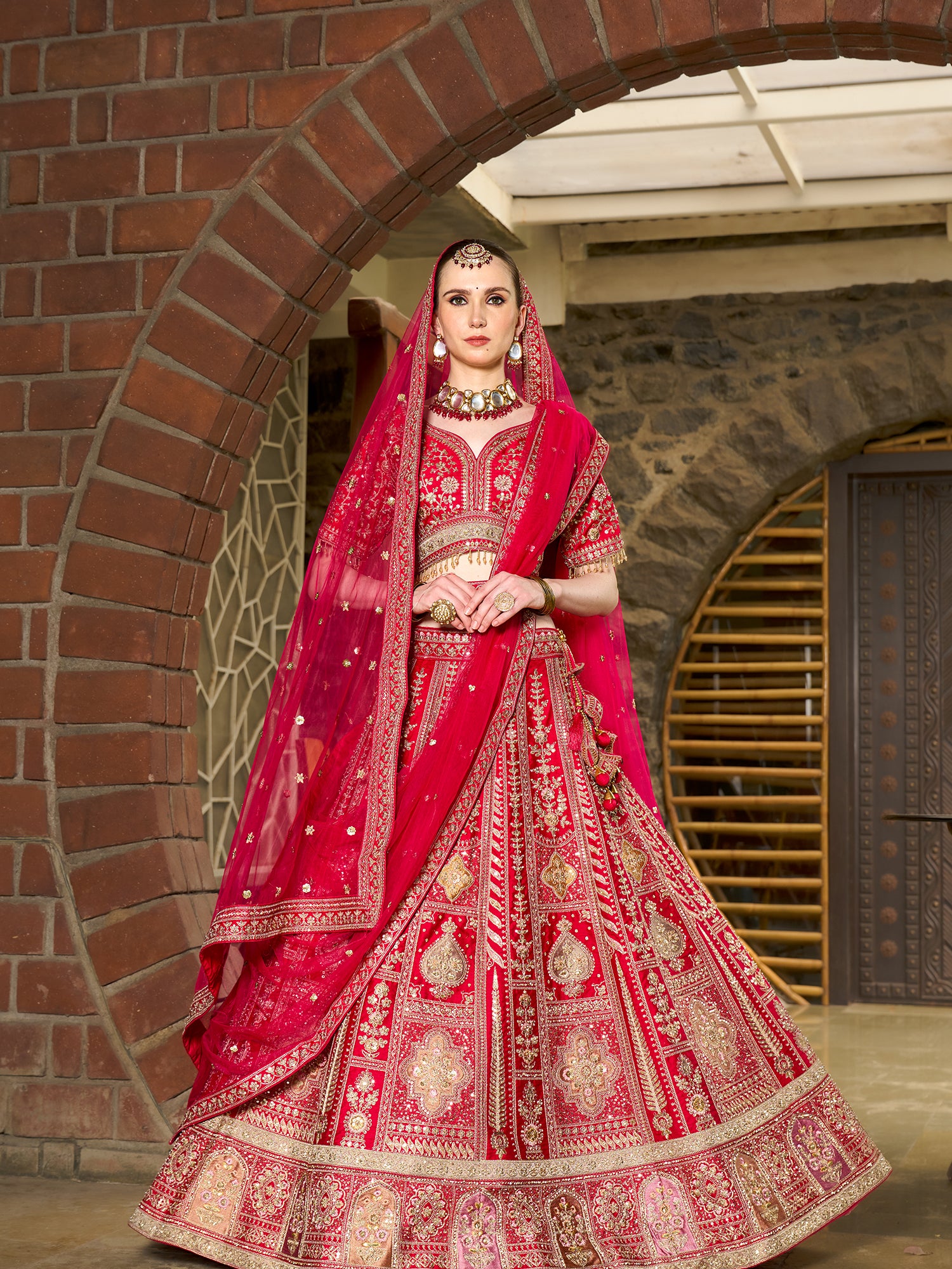 Designer Red Silk Lehenga With Intricate Embroidery And Sequins