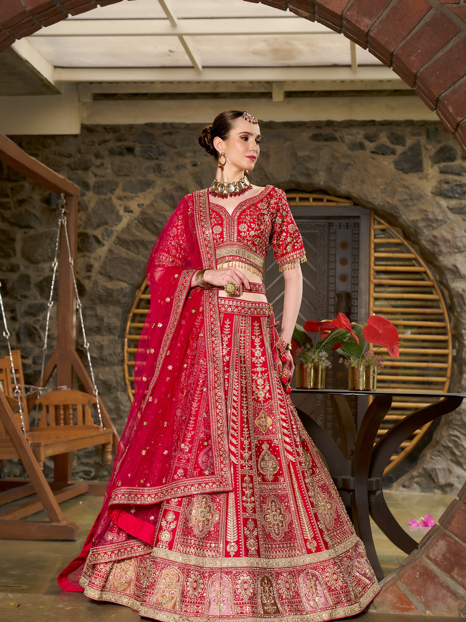 Designer Red Silk Lehenga With Intricate Embroidery And Sequins