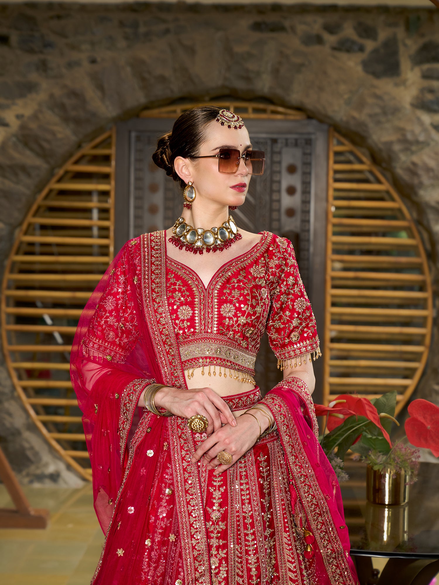 Designer Red Silk Lehenga With Intricate Embroidery And Sequins