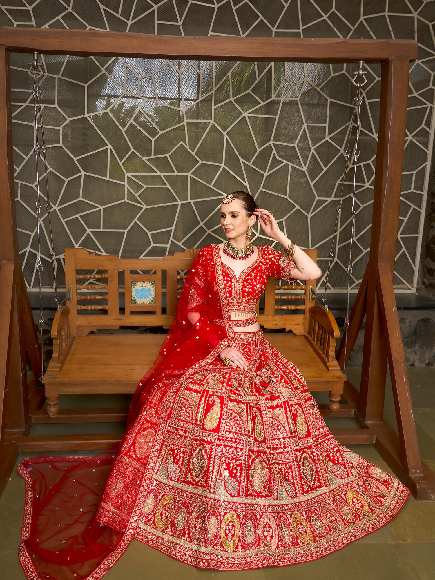 Red Bridal Silk Lehenga With Hand Embroidery And Sequins