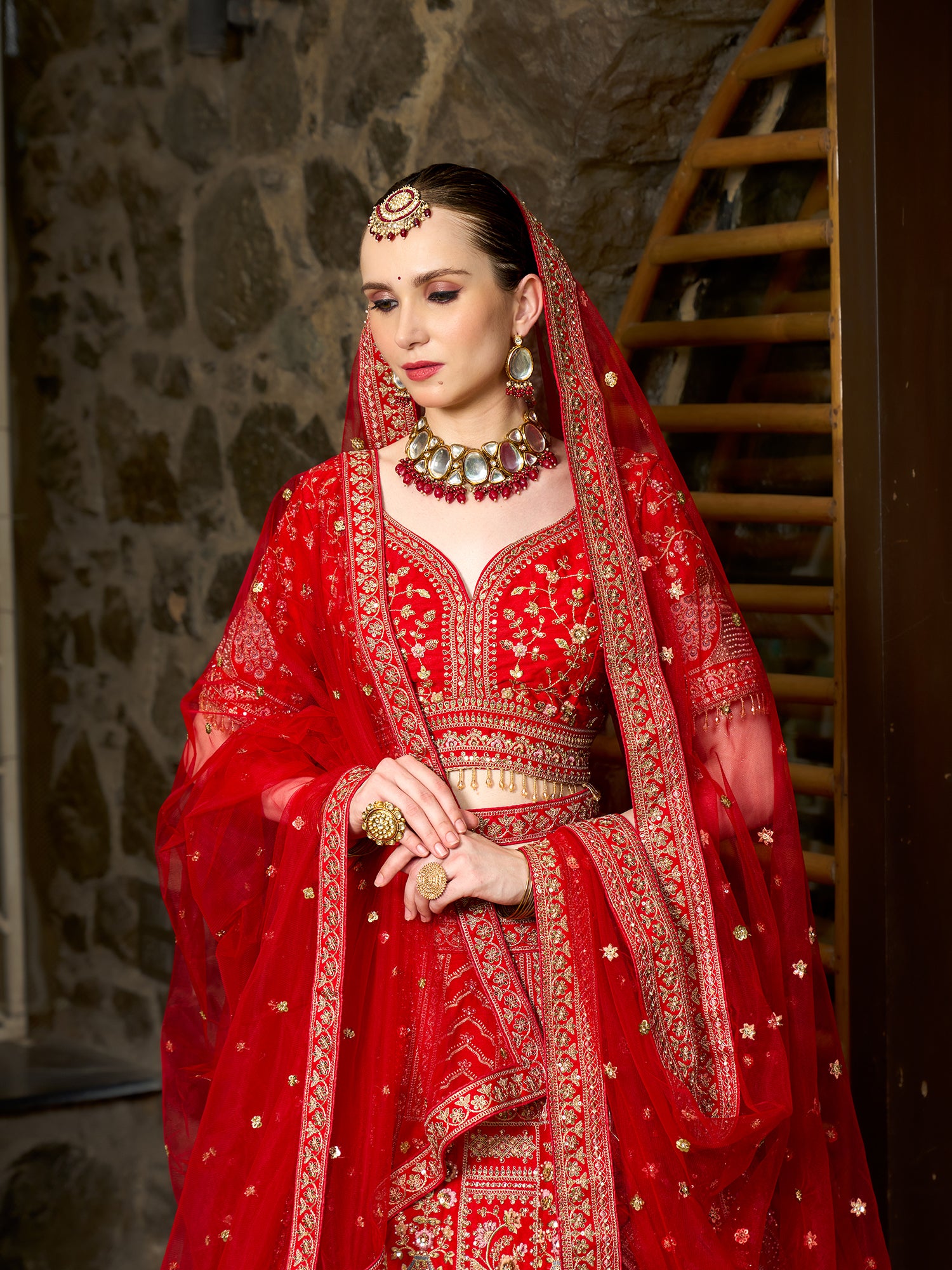 Red Bridal Silk Lehenga With Hand Embroidery And Sequins