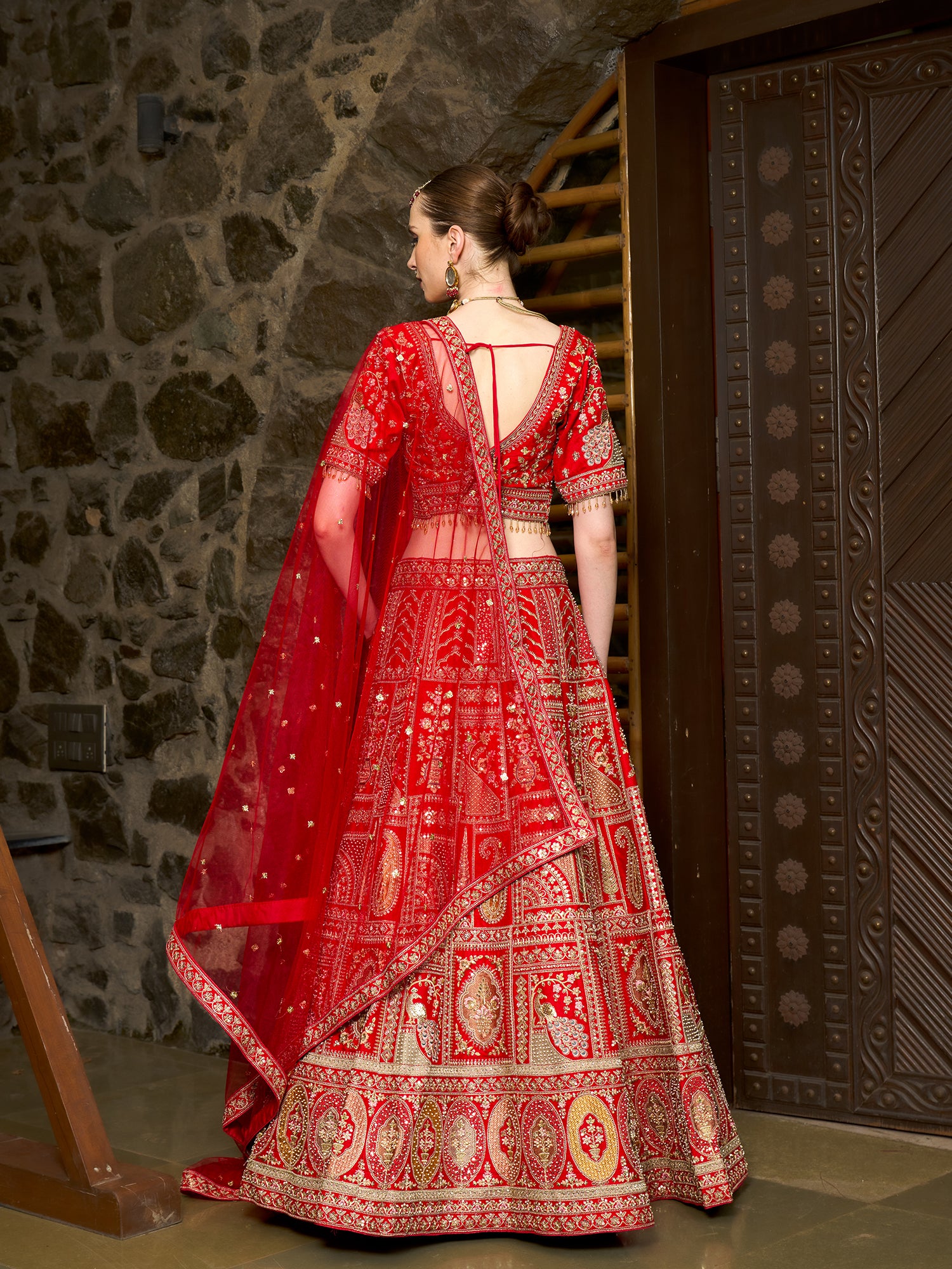 Red Bridal Silk Lehenga With Hand Embroidery And Sequins