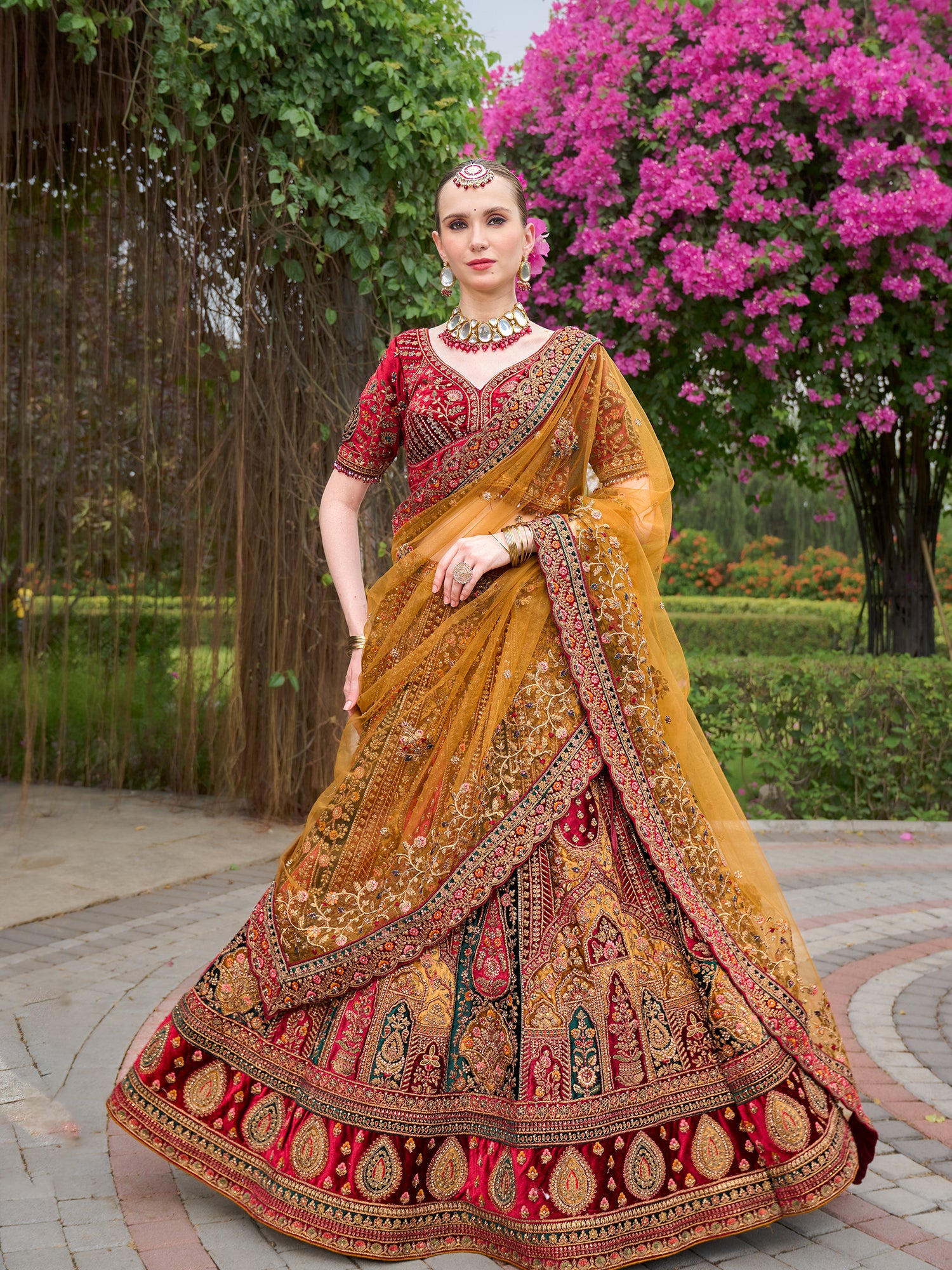 Elegant Multi Color Velvet Lehenga With Sequins And Jarkan