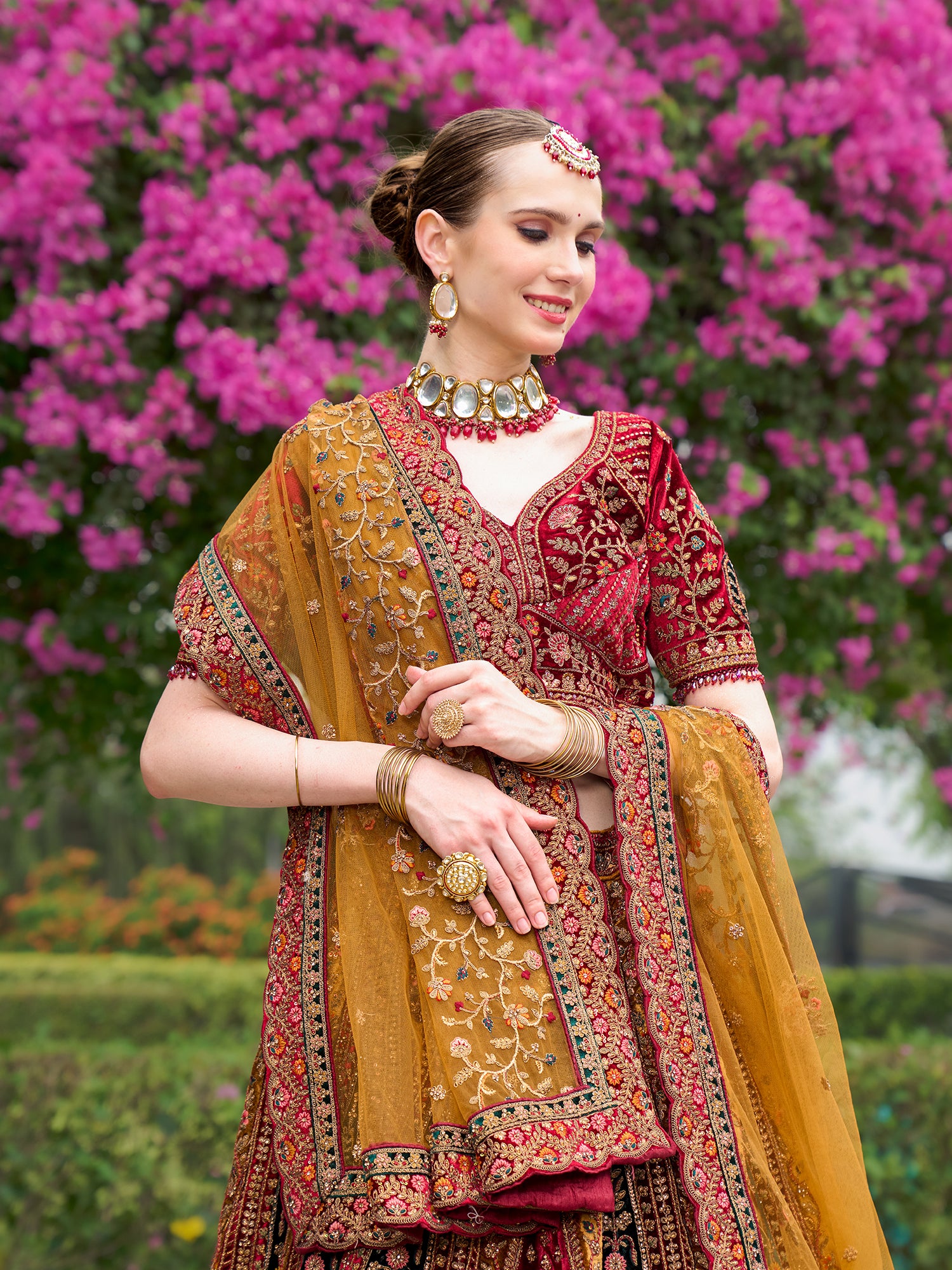 Elegant Multi Color Velvet Lehenga With Sequins And Jarkan