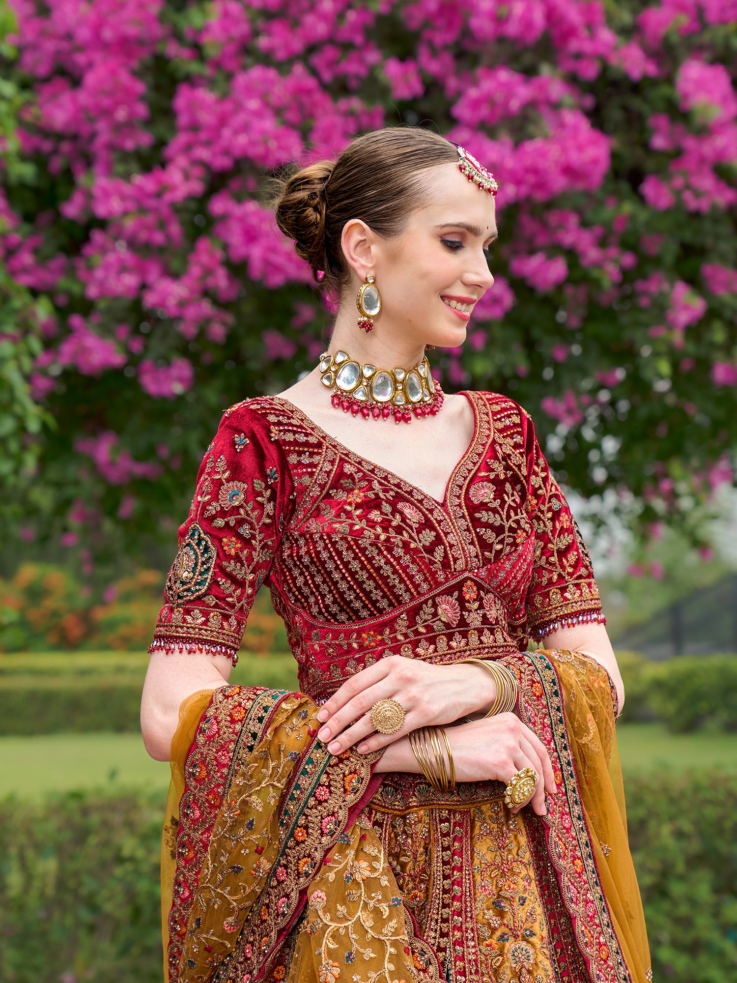 Elegant Multi Color Velvet Lehenga With Sequins And Jarkan
