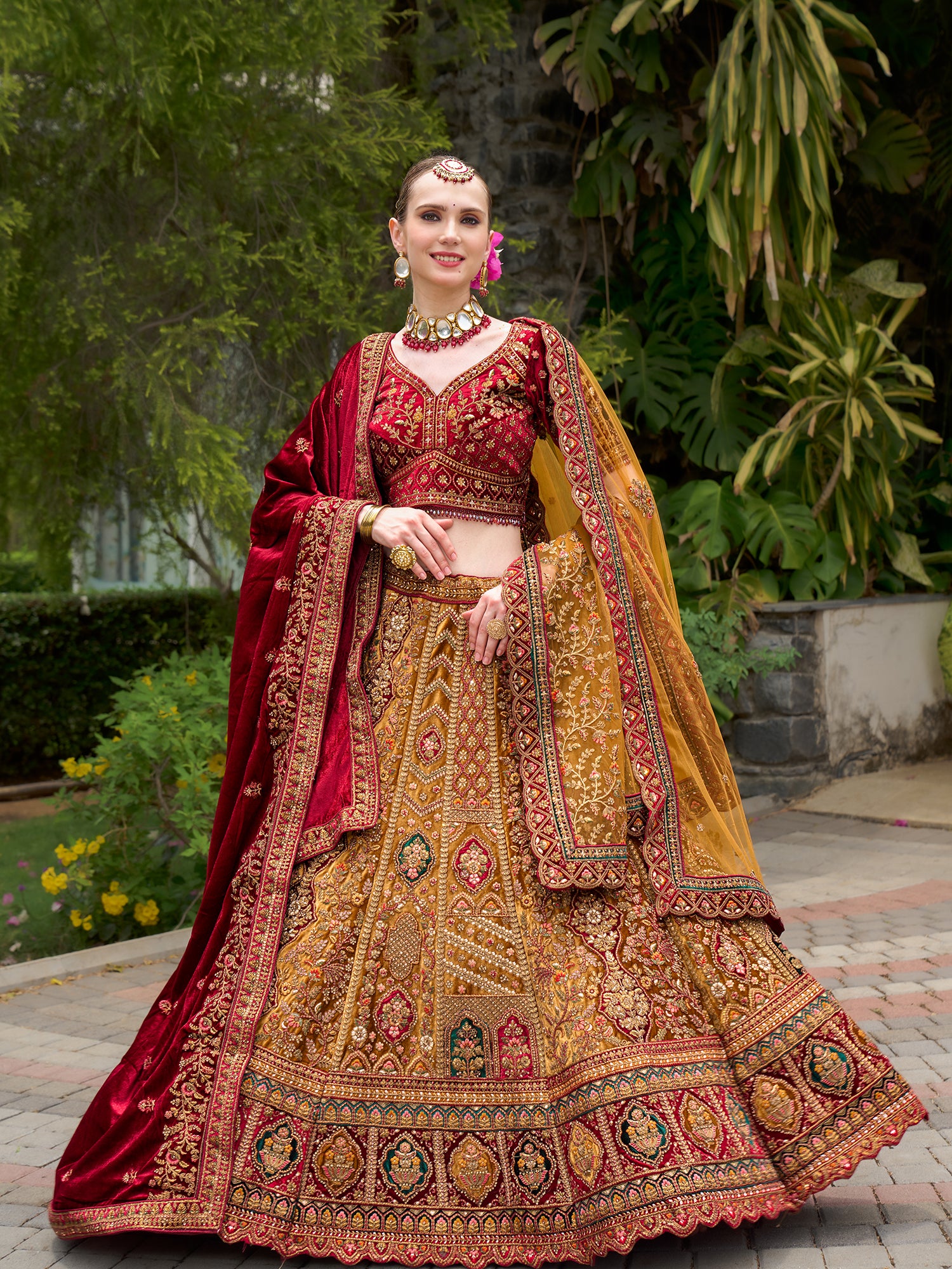 Luxurious Multi Color Velvet Lehenga Set Featuring Heavy Sequins And Jarkan