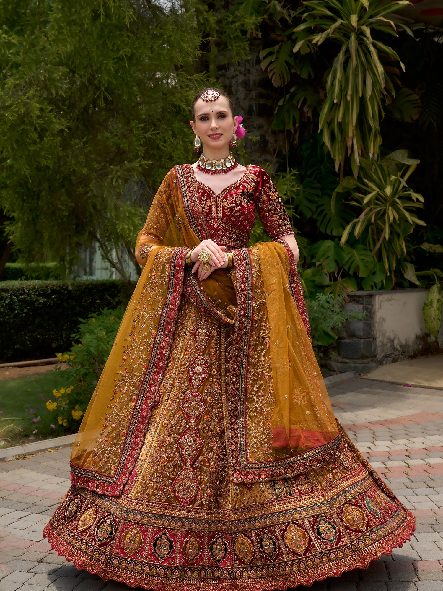 Luxurious Multi Color Velvet Lehenga Set Featuring Heavy Sequins And Jarkan