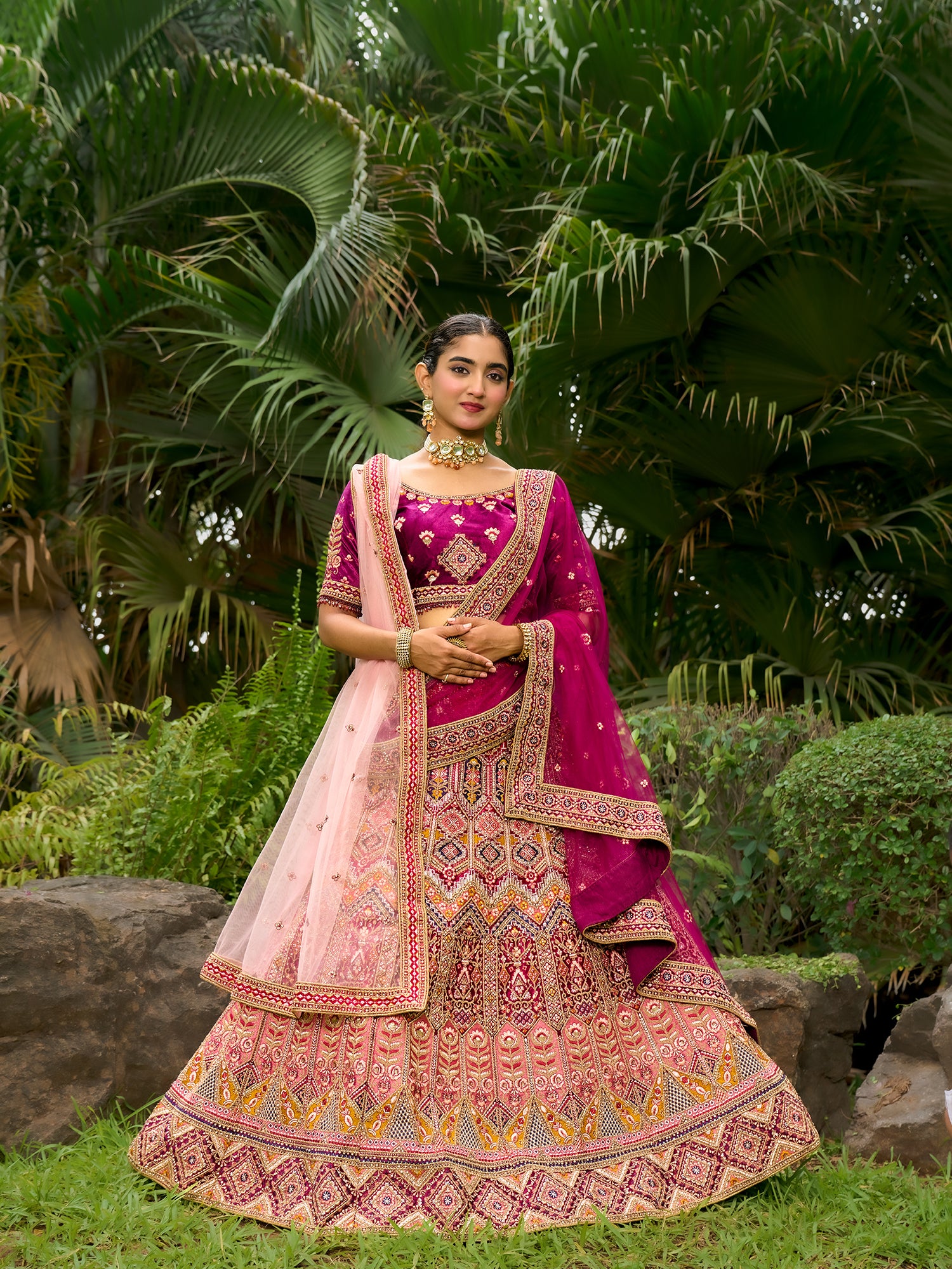 Premium Multi Color Velvet Lehenga With Sequins And Jarkan Embellishments