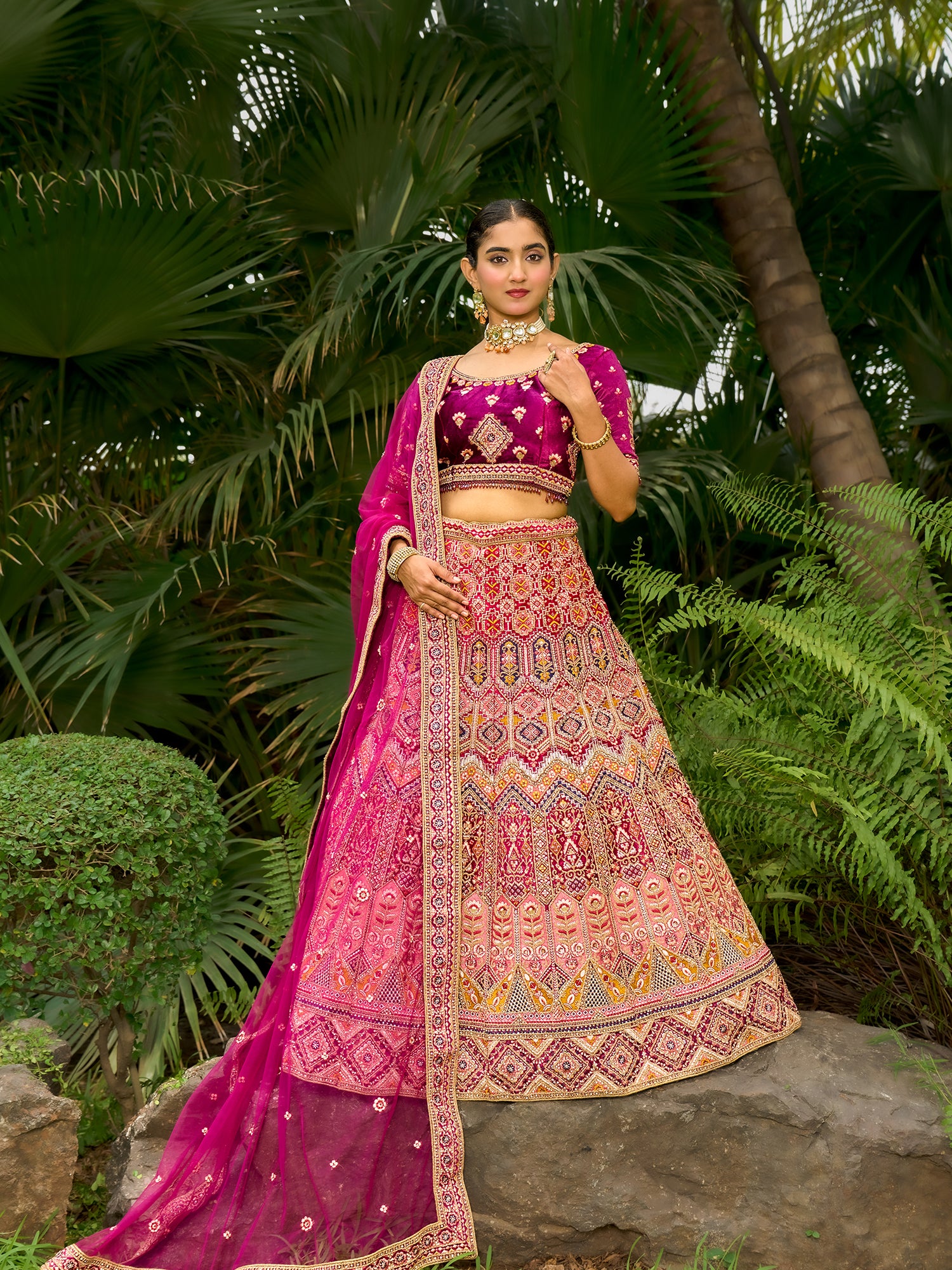 Premium Multi Color Velvet Lehenga With Sequins And Jarkan Embellishments