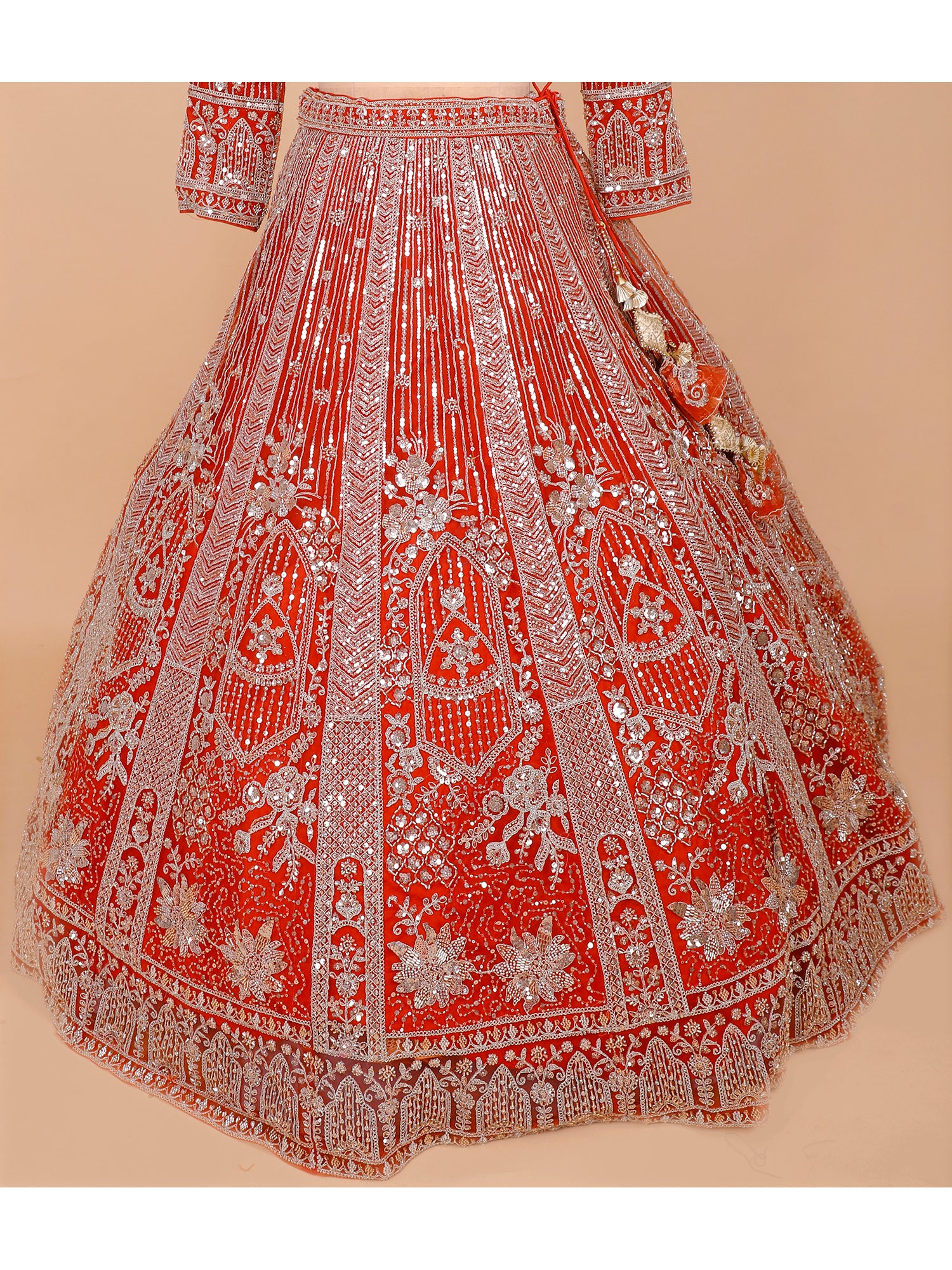 Sunset Orange Net Lehenga