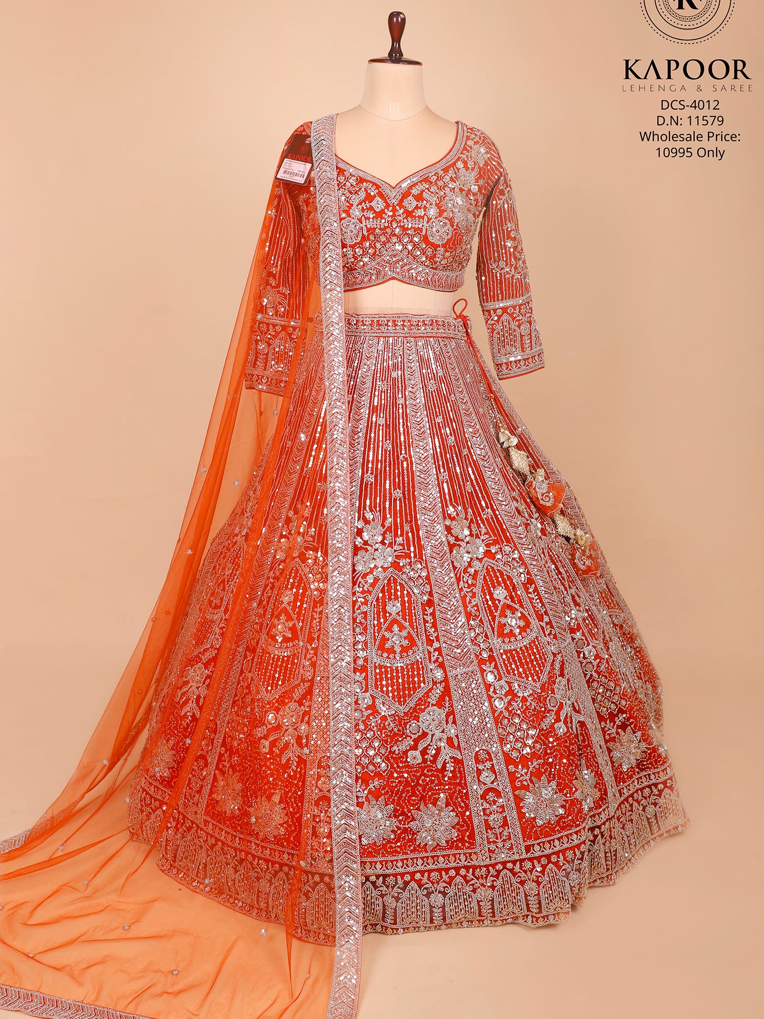 Sunset Orange Net Lehenga