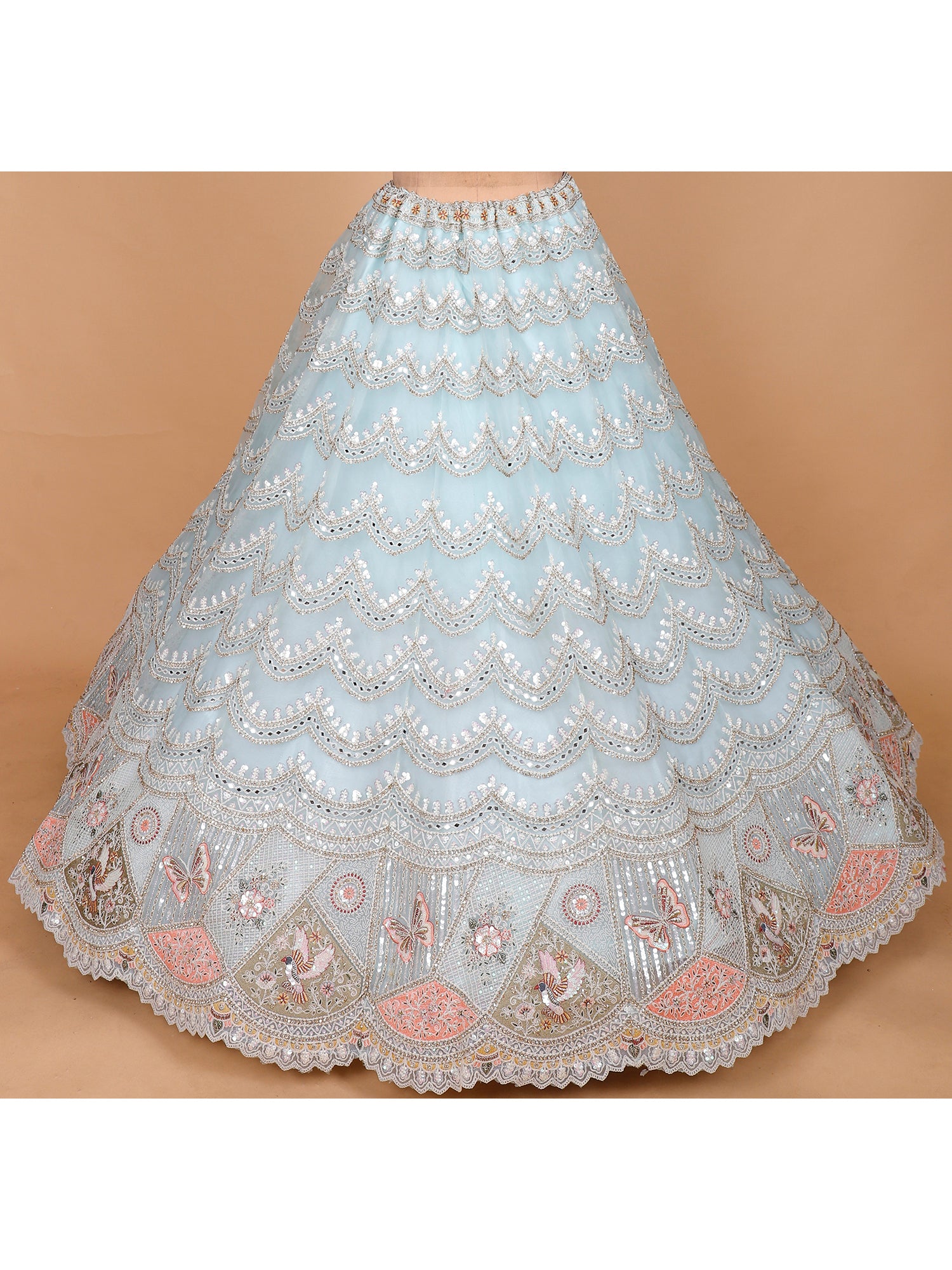 Sky Blue Net Lehenga With Thread