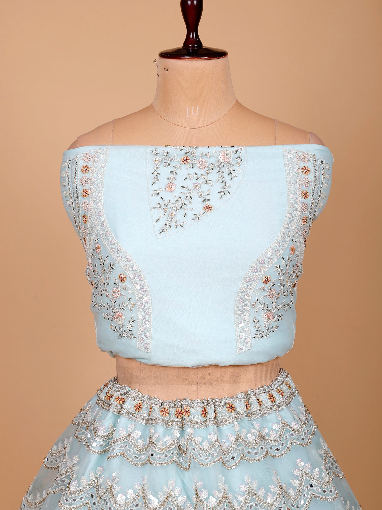 Sky Blue Net Lehenga With Thread