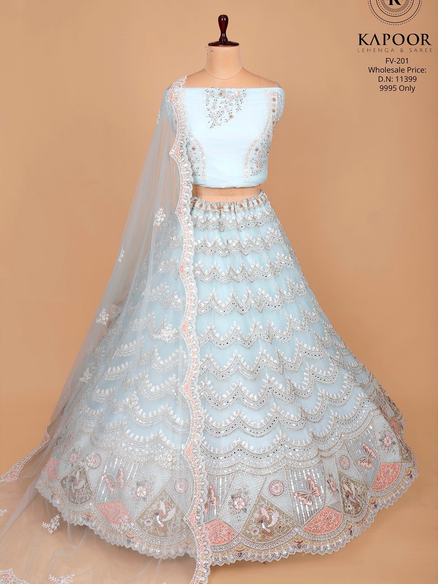 Sky Blue Net Lehenga With Thread