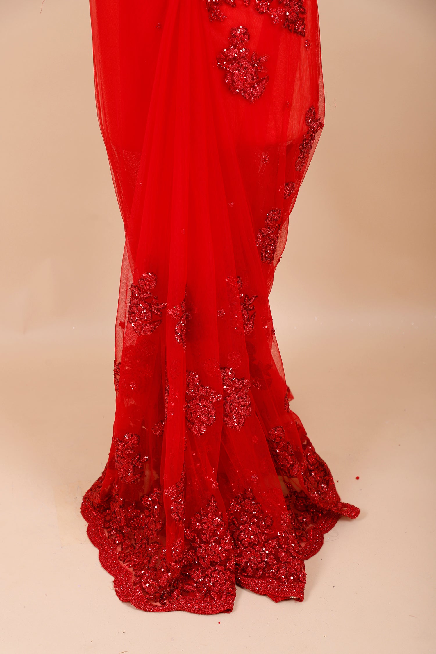 Red Sequin Thread Embroidered Readymade Blouse Saree