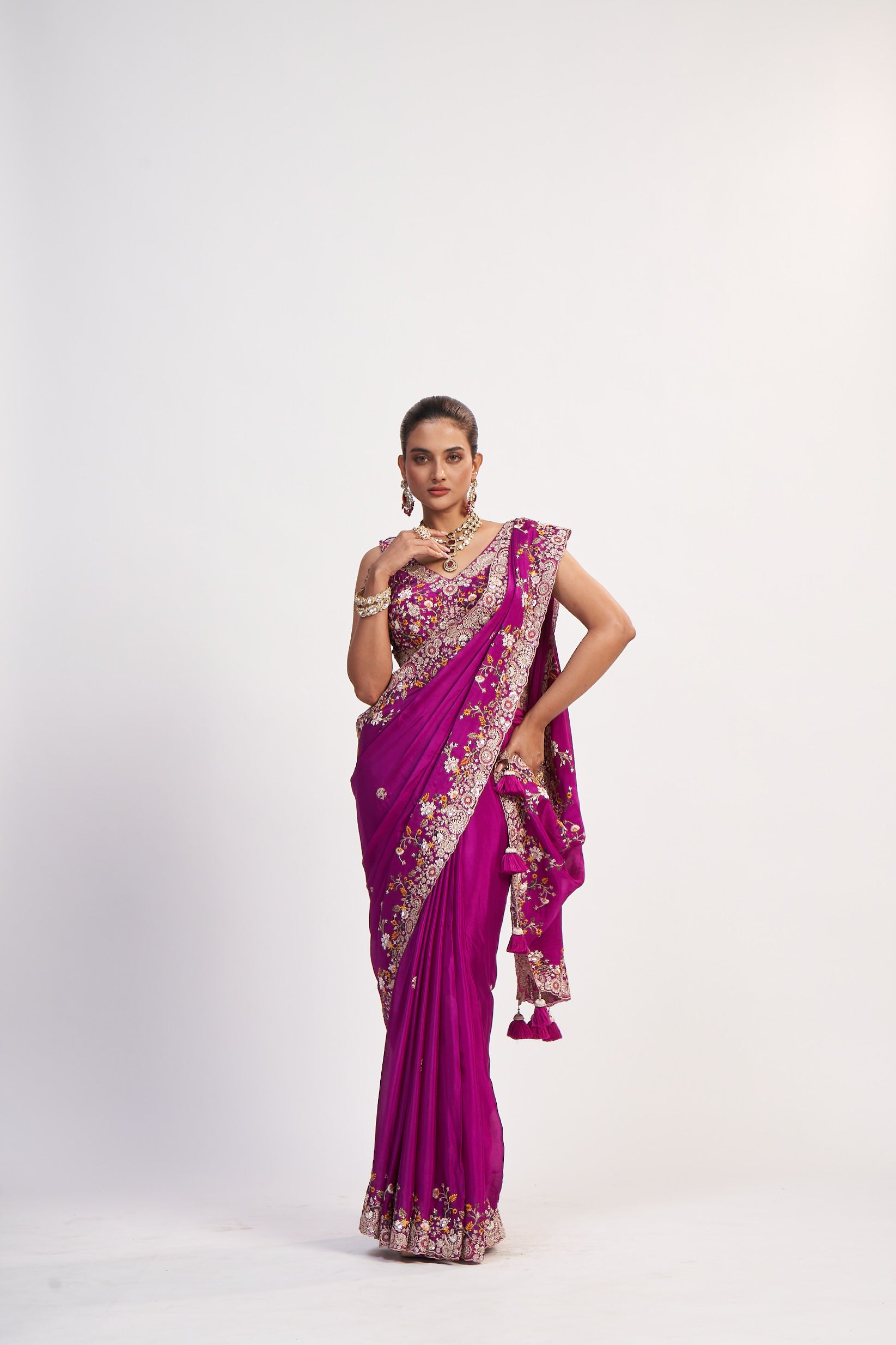 Pink Chinon Thread And Sequin Saree