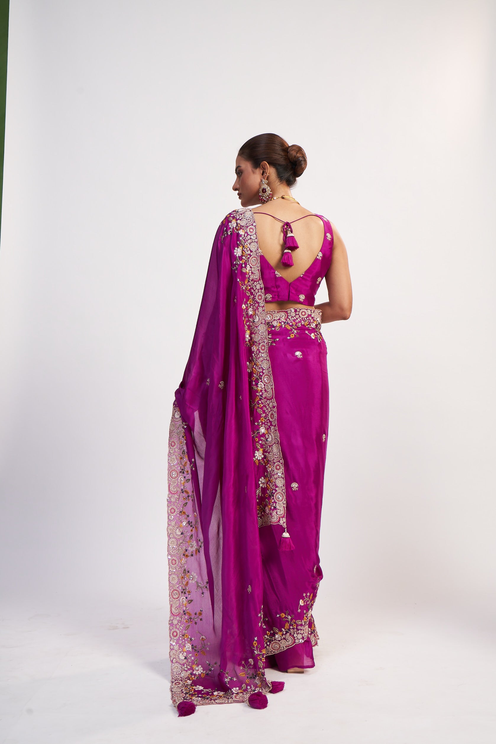 Pink Chinon Thread And Sequin Saree