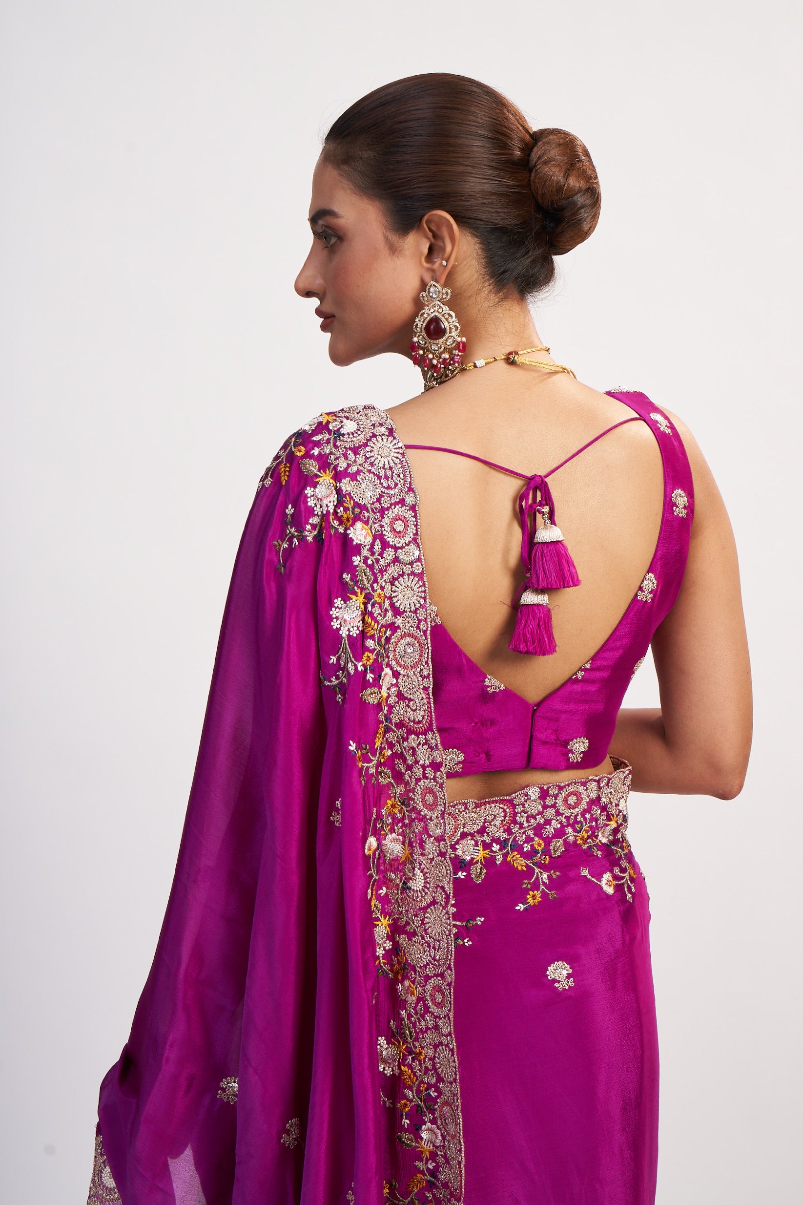 Pink Chinon Thread And Sequin Saree